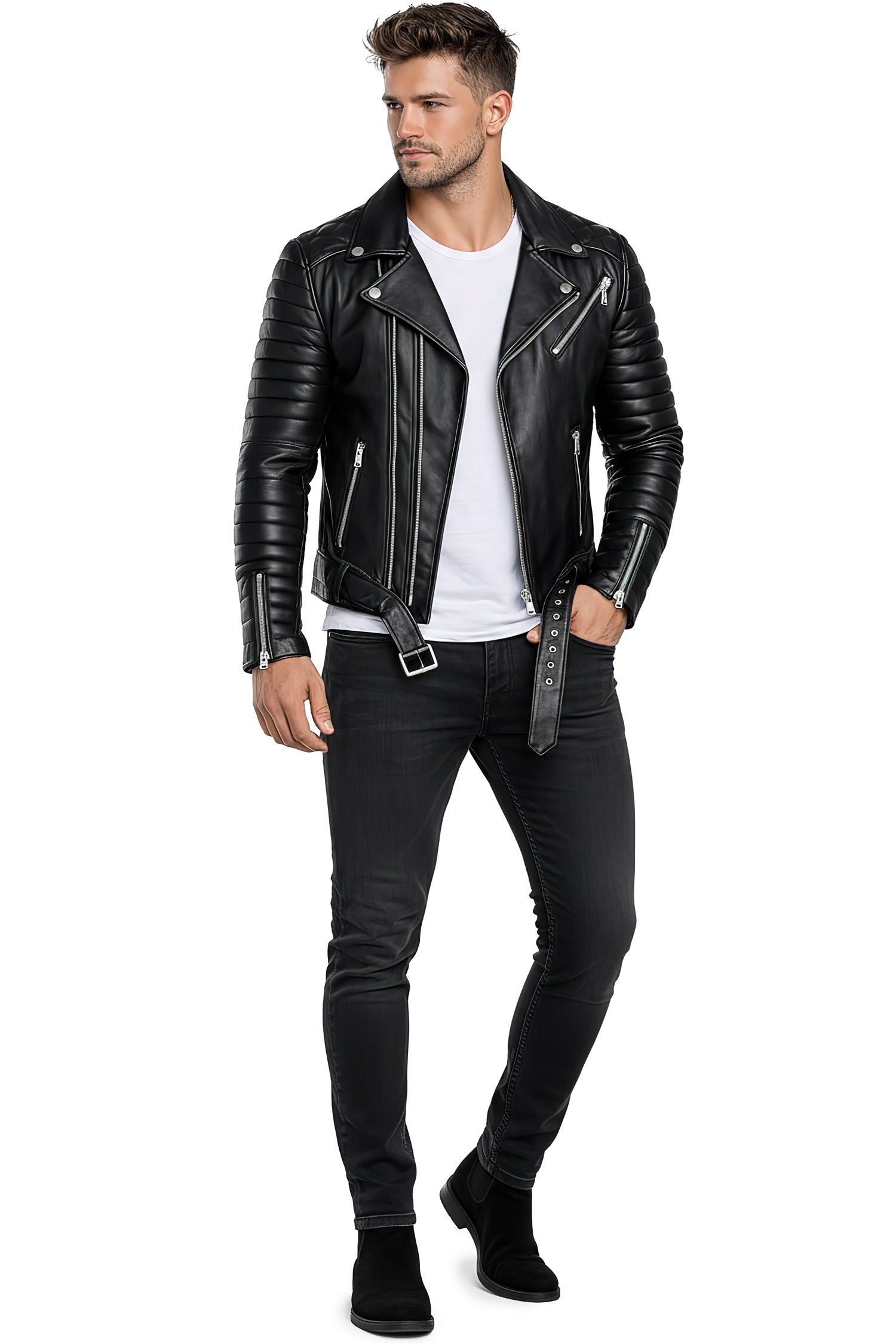 Herren Slim Fit Echtleder Jacke RS001LUX - Black