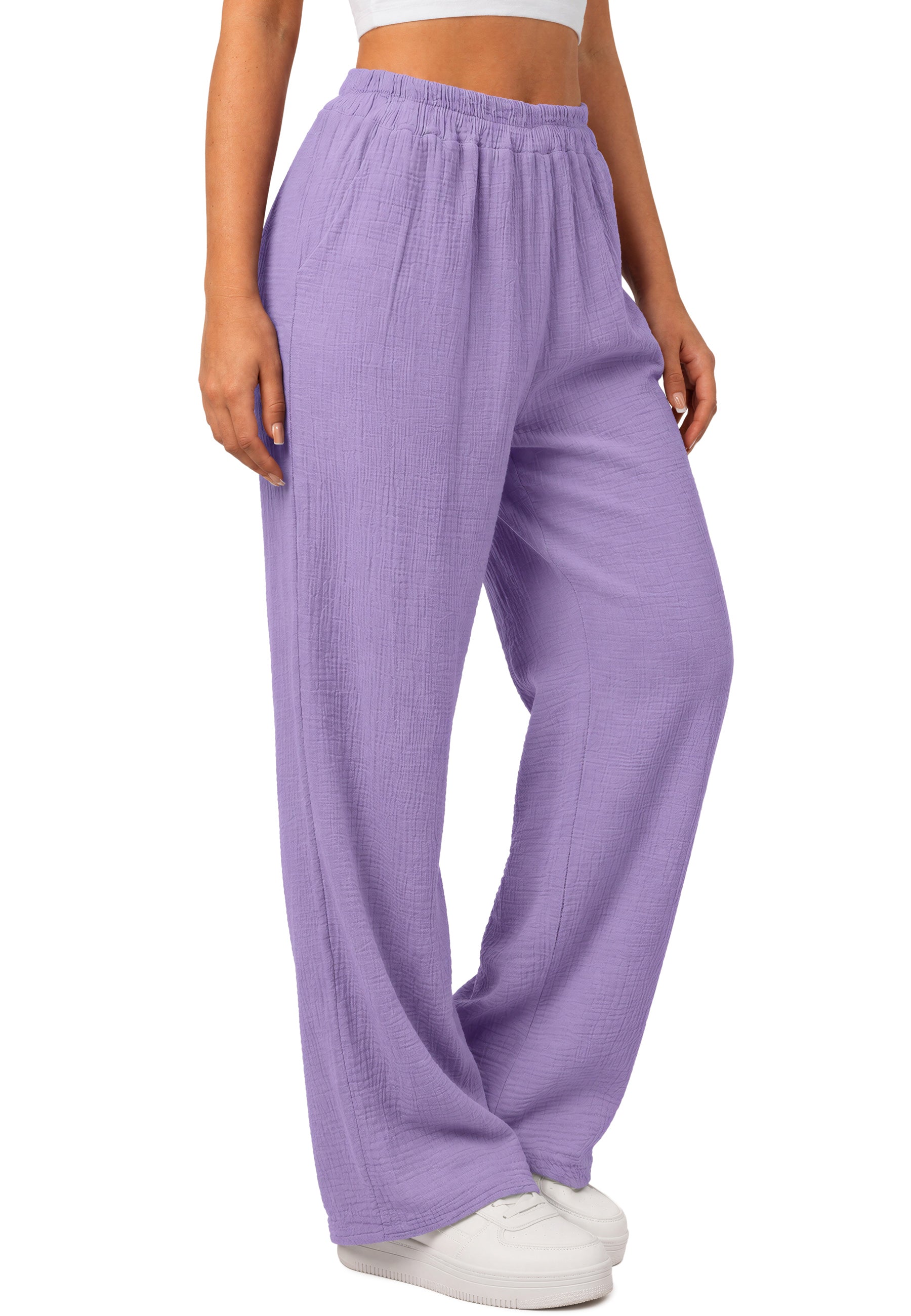 Damen Oversized Hose Musselin 25RSW082 - Purple