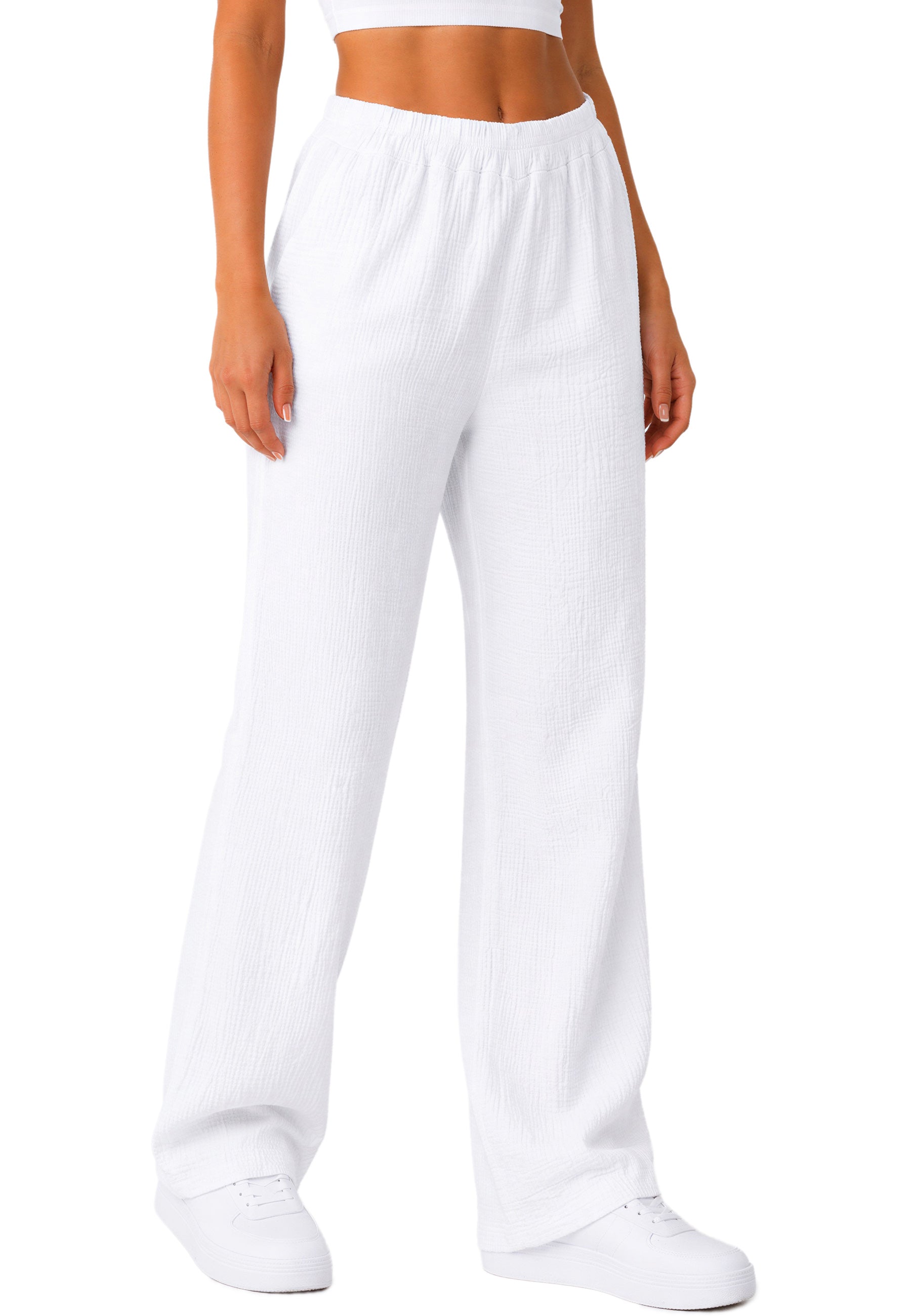Damen Oversized Hose Musselin 25RSW082 - White