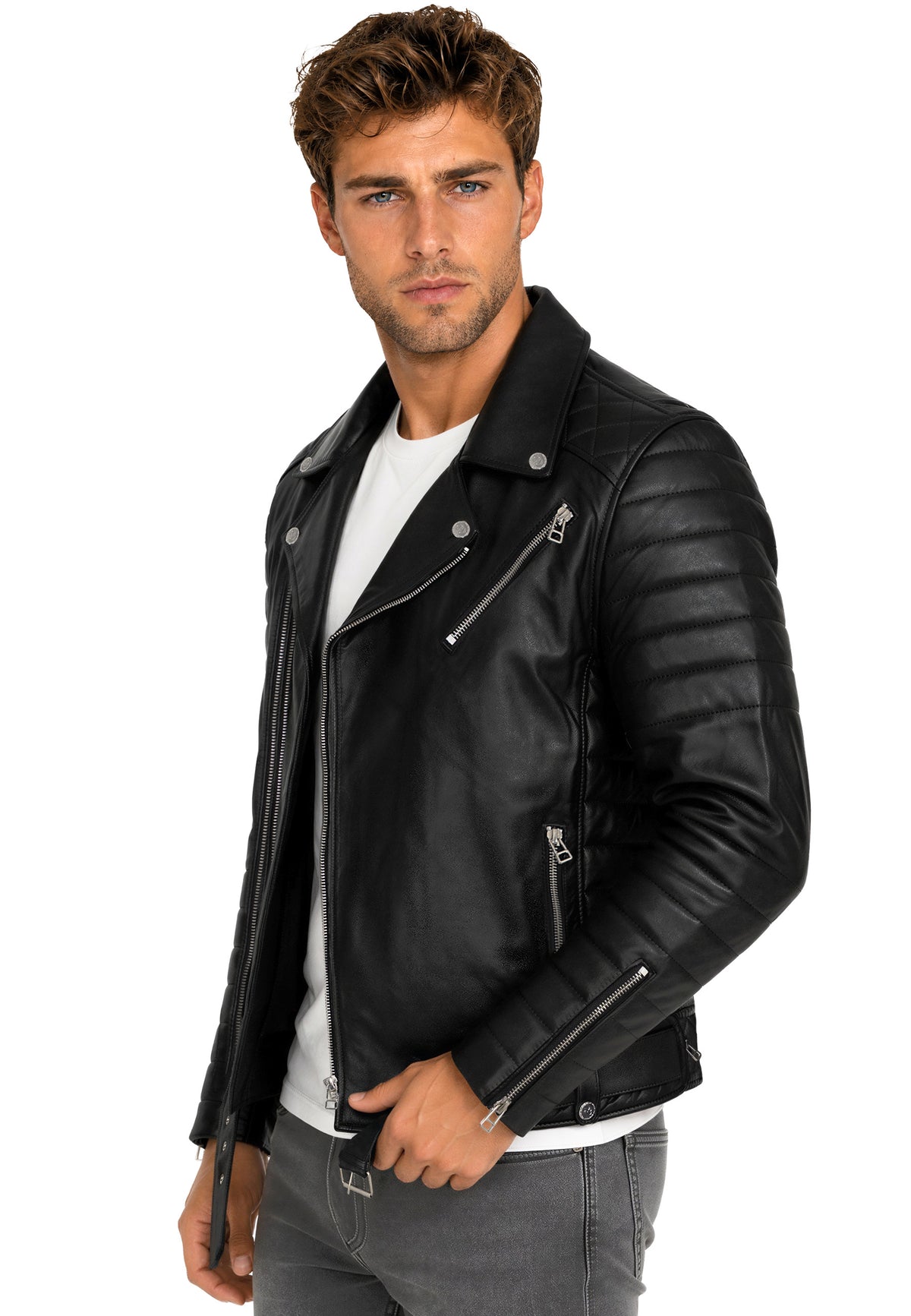 Herren Slim Fit Echtleder Jacke RS001LUX - Black