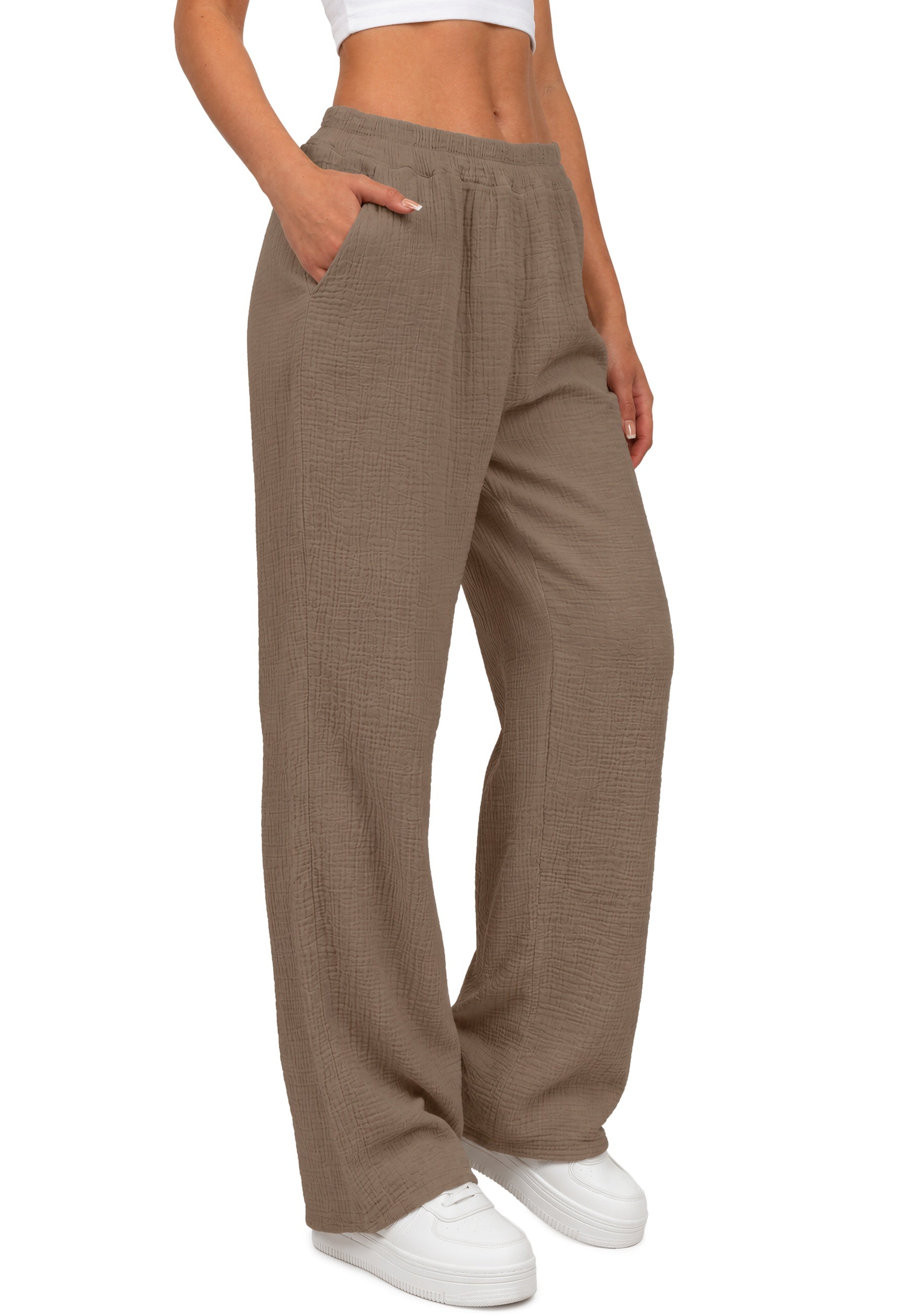 Damen Oversized Hose Musselin 25RSW082 - Taupe