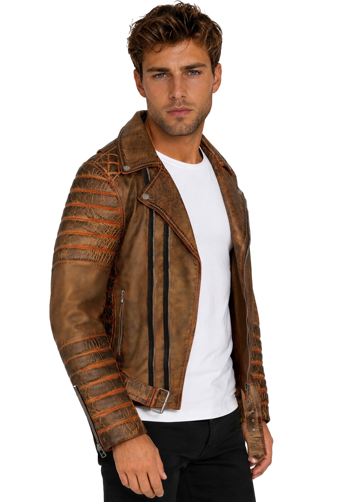 Herren Slim Fit Echtleder Jacke RS001LUX - Gold
