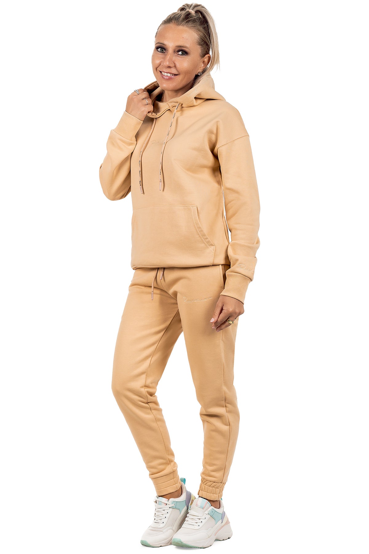 Damen Slim Fit Jogginghose Marken-Stick in Beige – Reichstadt – Ansicht 6