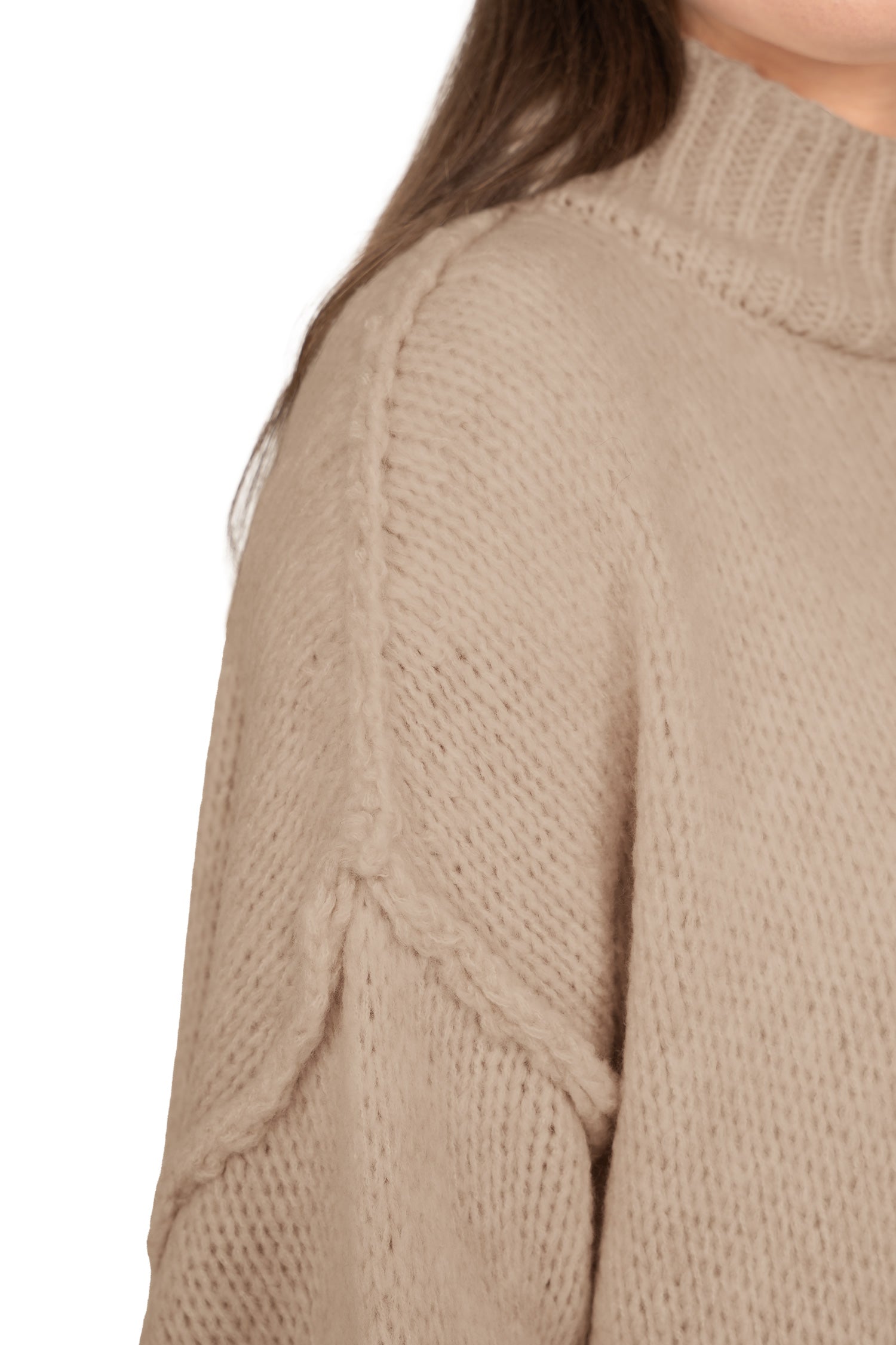 Damen Relaxed Fit Strickpullover 25RSW095 - Dark Beige