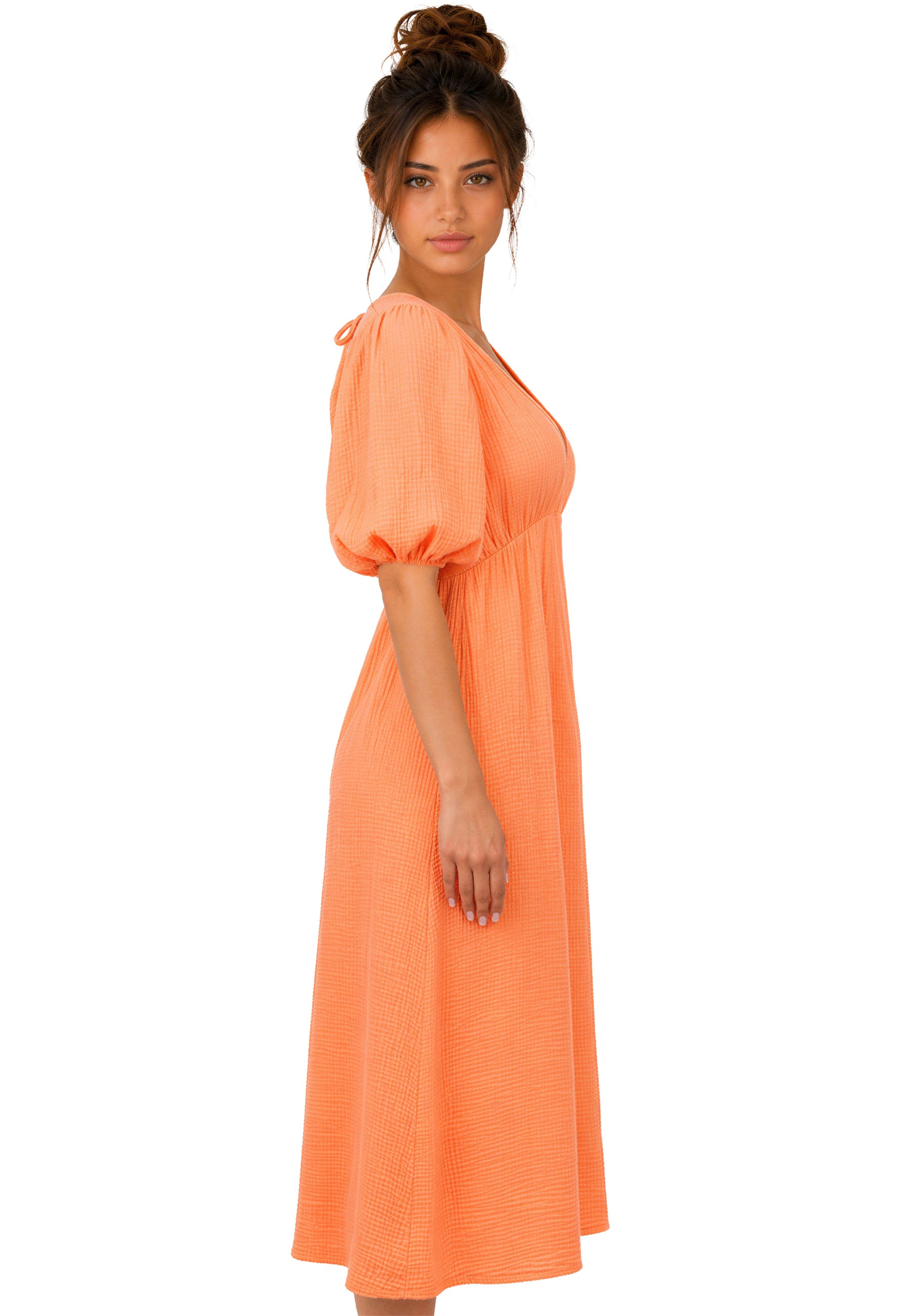 Damen Relaxed Fit Sommerkleid Musselin 25RSW077 - Orange