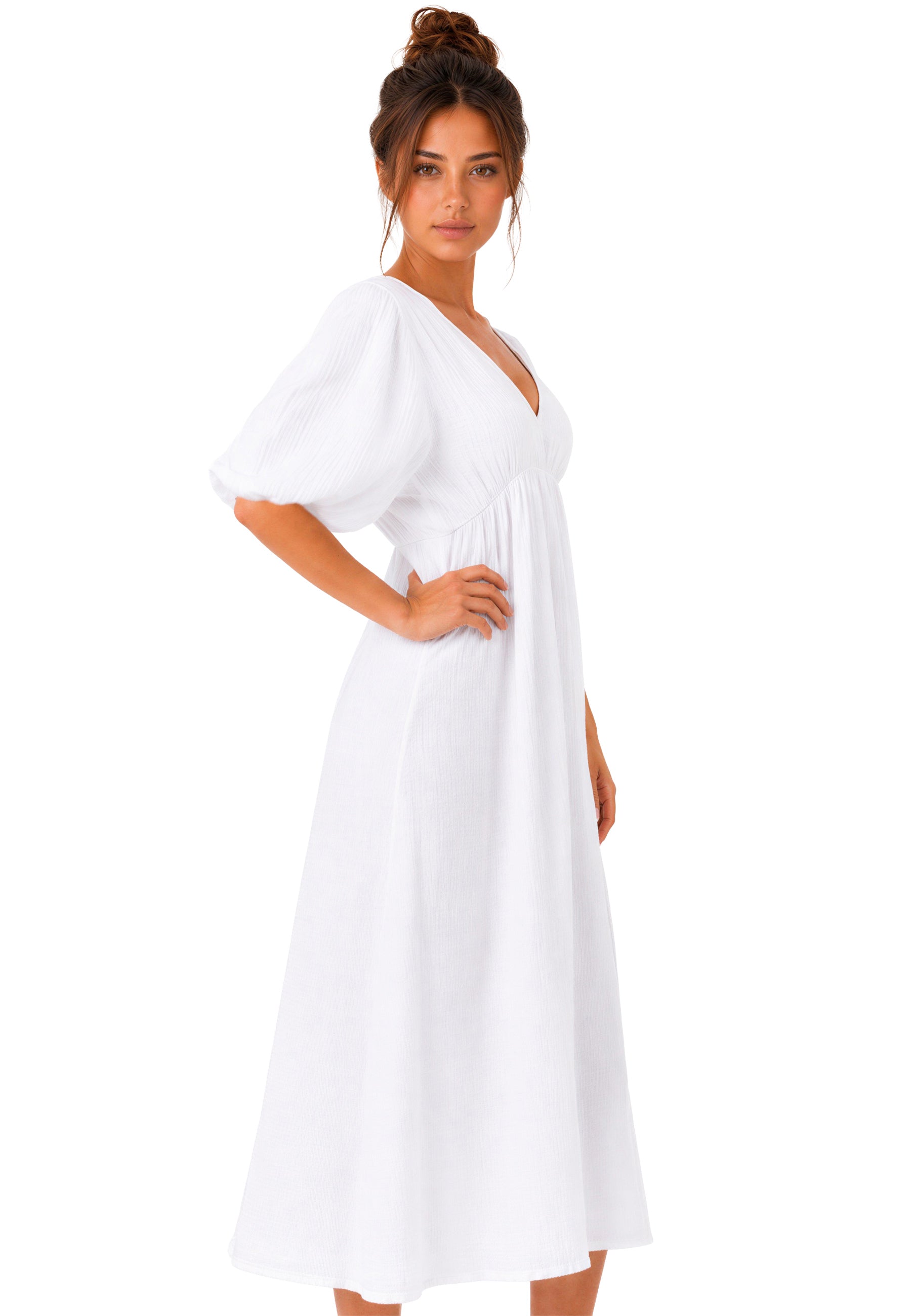 Damen Relaxed Fit Sommerkleid Musselin 25RSW077 - White