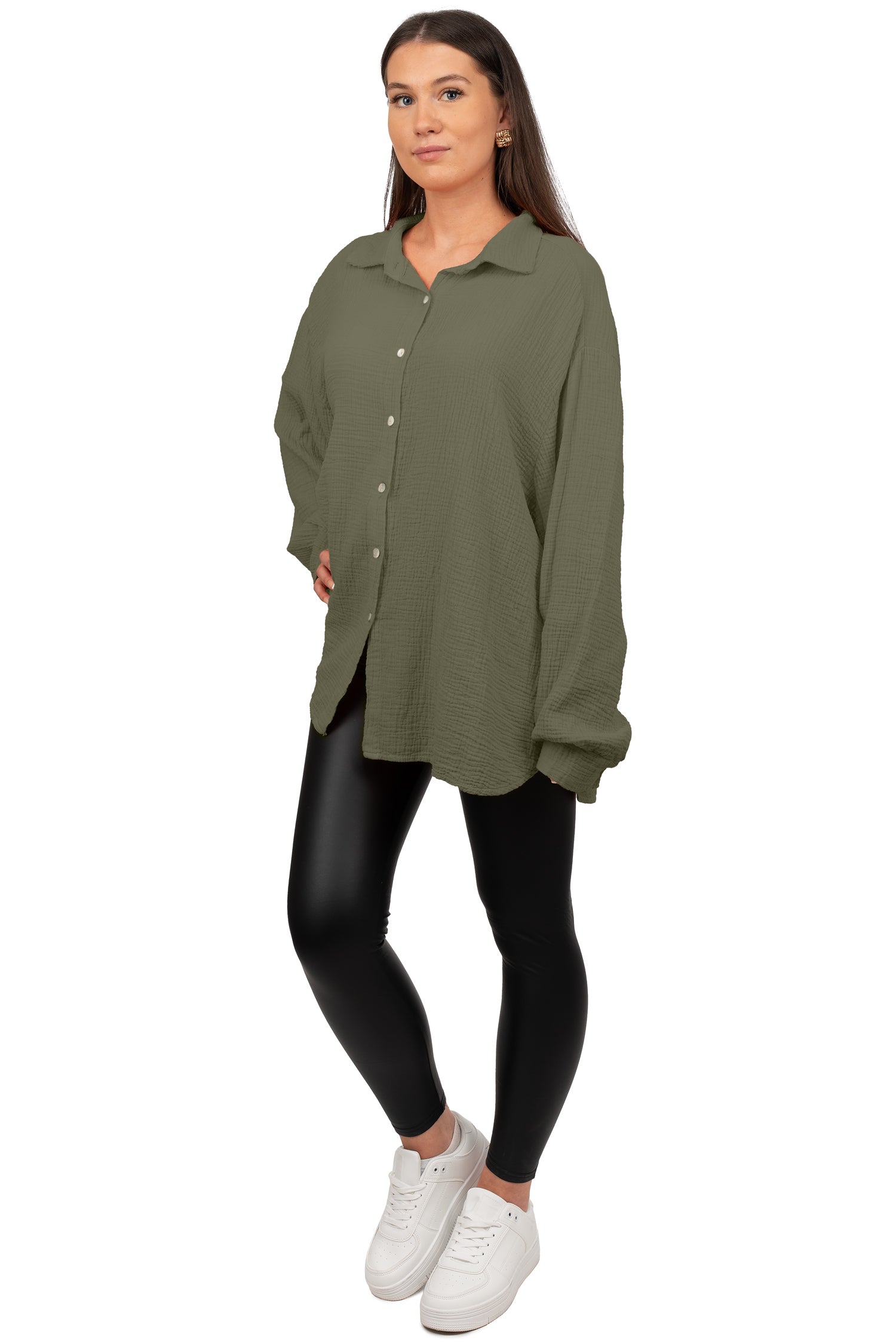 Damen Relaxed Fit Bluse Musselin 25RSW080 - Khaki