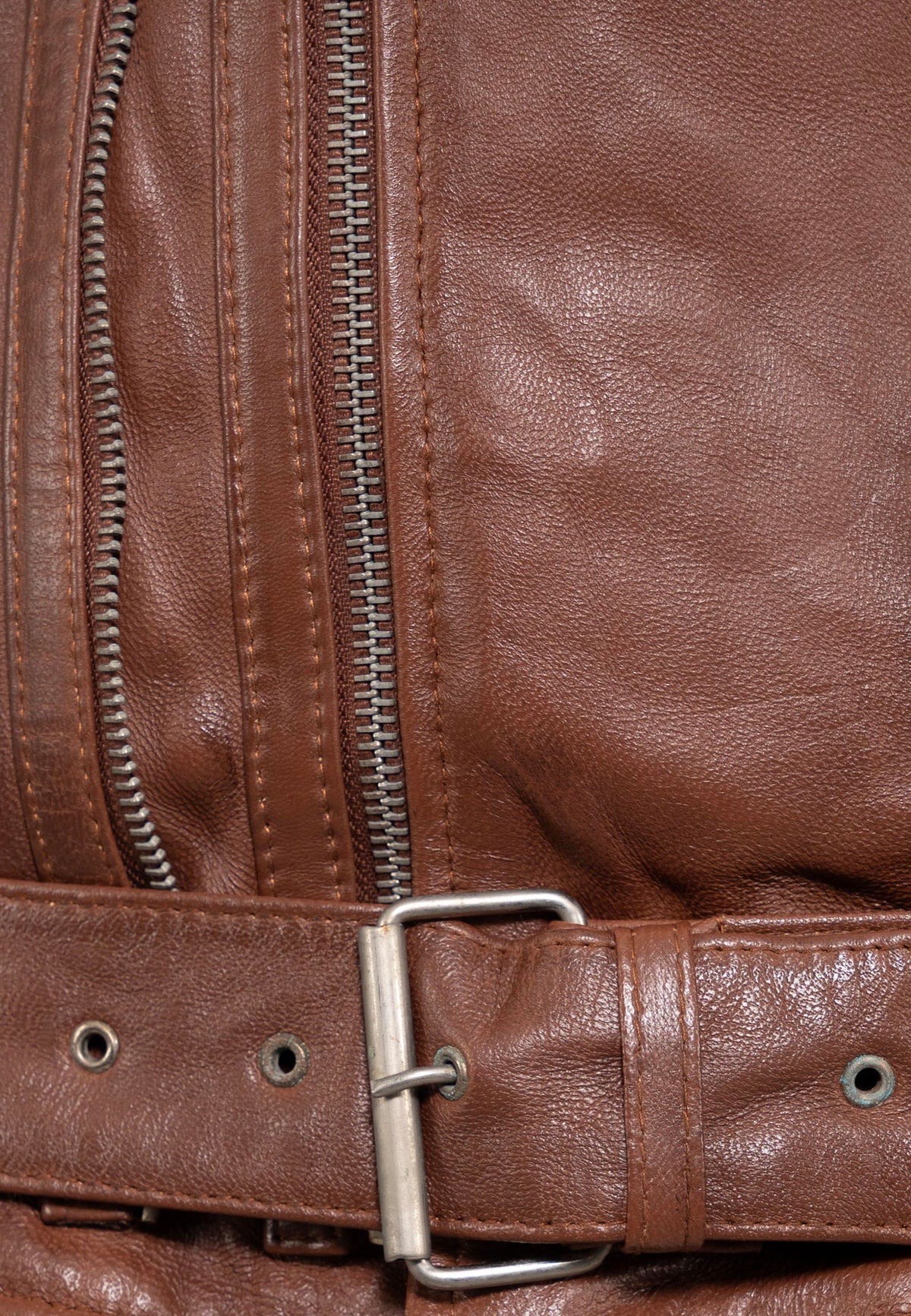 Herren Slim Fit Echtlederjacke Black Zipper RS008LUX - Cognac