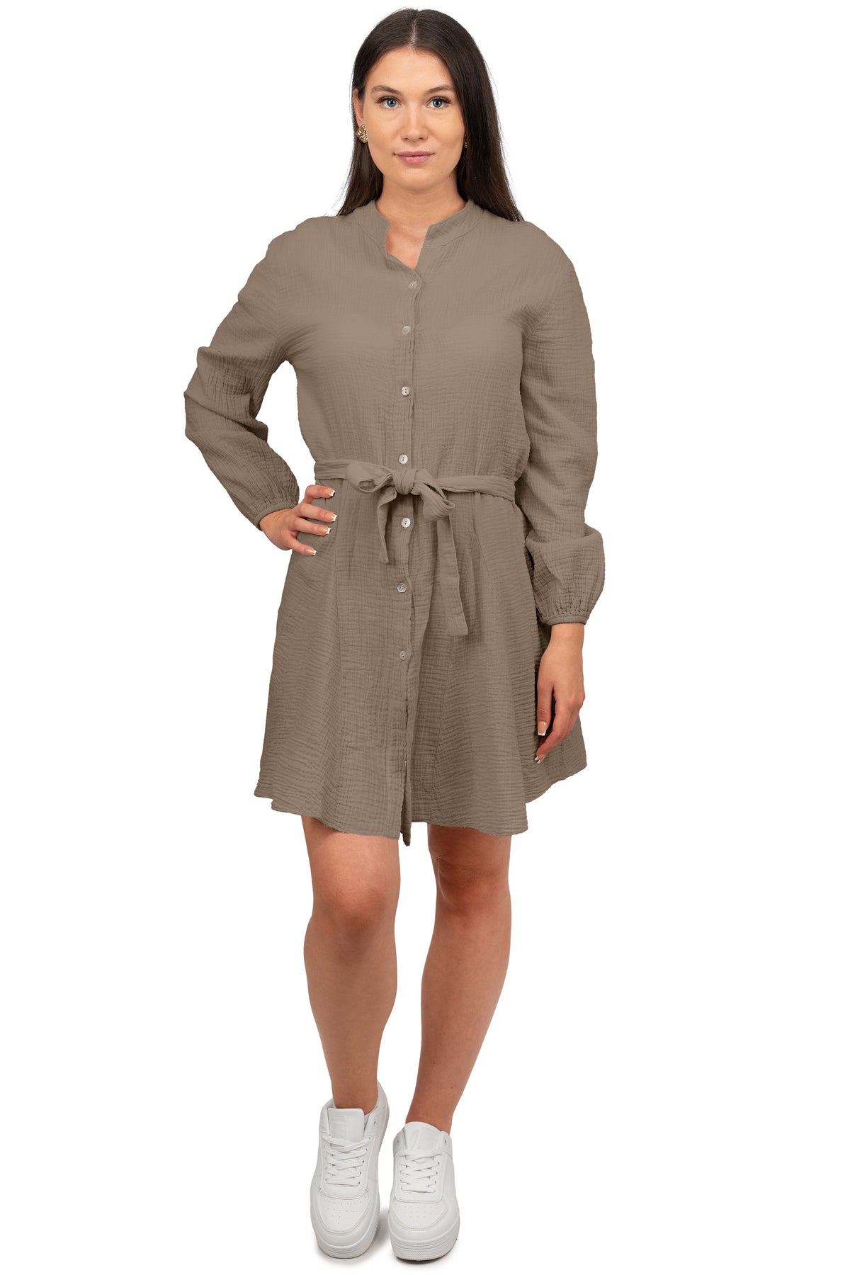 Damen Oversized Sommerkleid Musselin in Taupe – Reichstadt – Ansicht 7