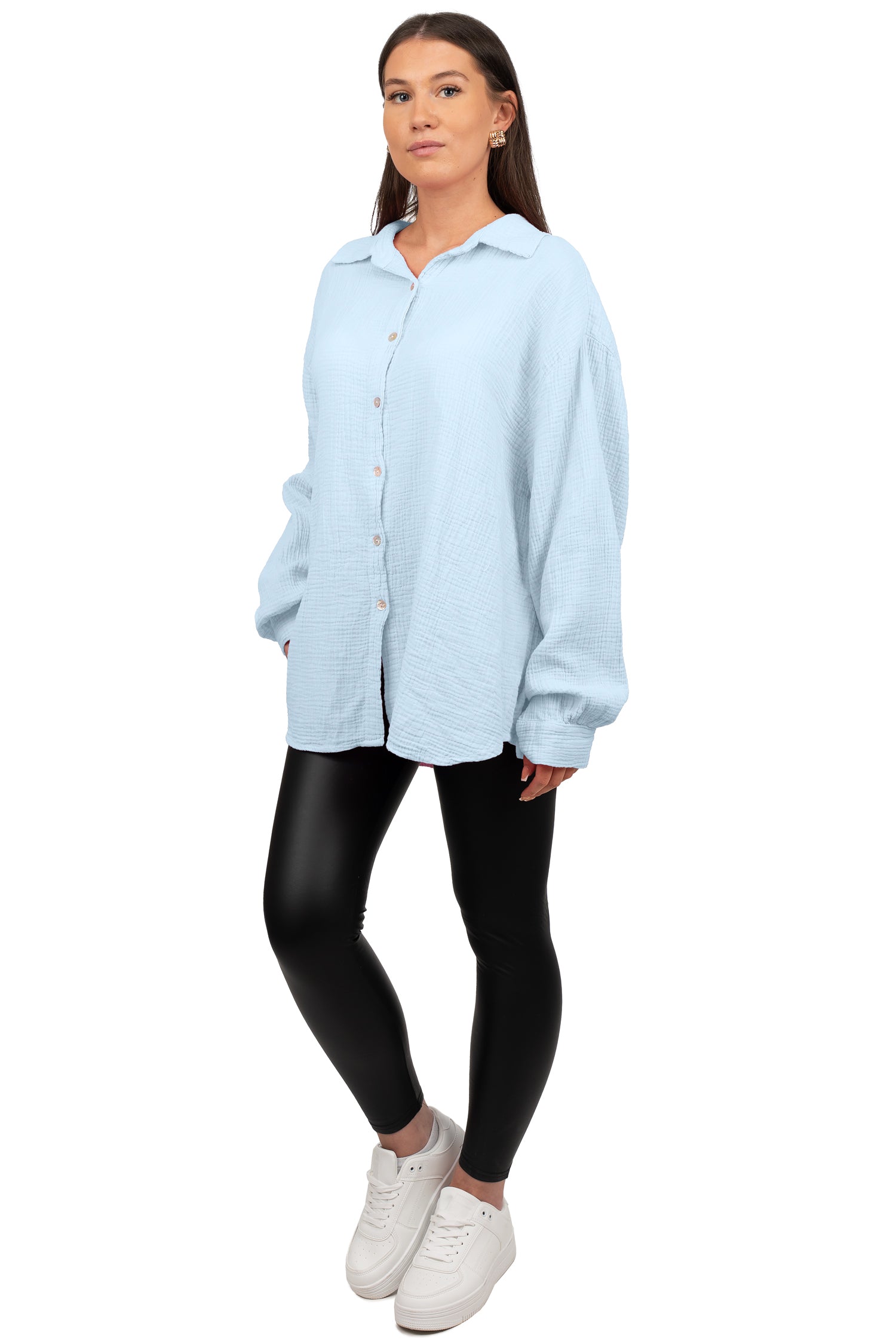 Damen Relaxed Fit Bluse Musselin 25RSW080 - Baby Blue