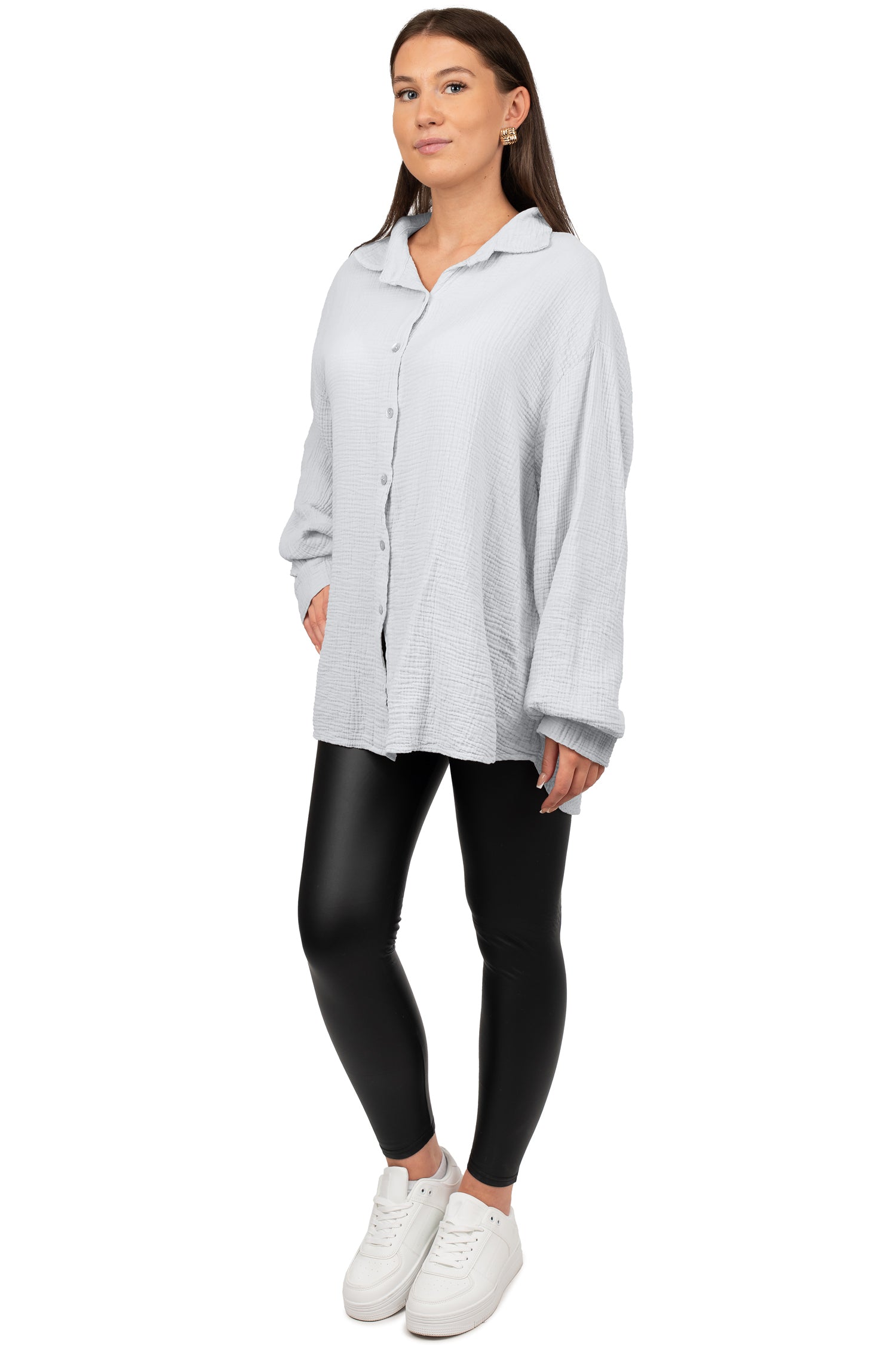 Damen Relaxed Fit Bluse Musselin 25RSW080 - Grey