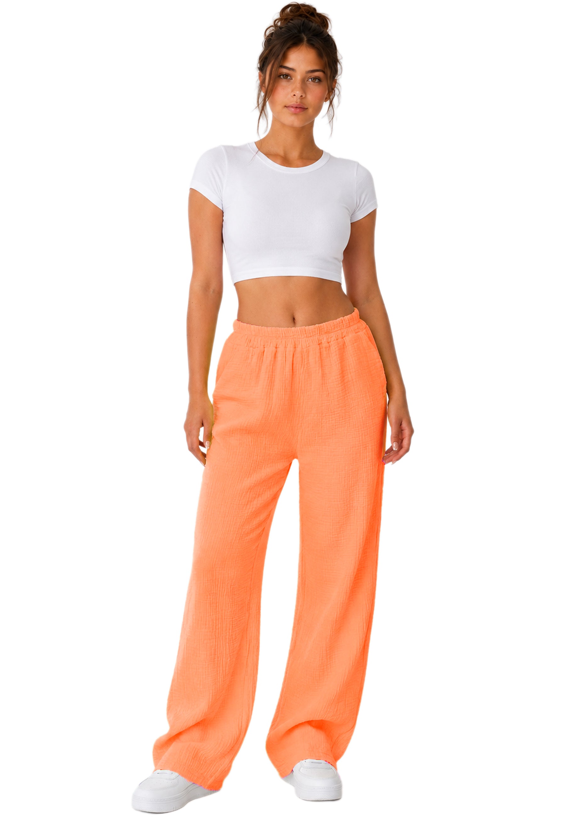 Damen Oversized Hose Musselin 25RSW082 - Orange