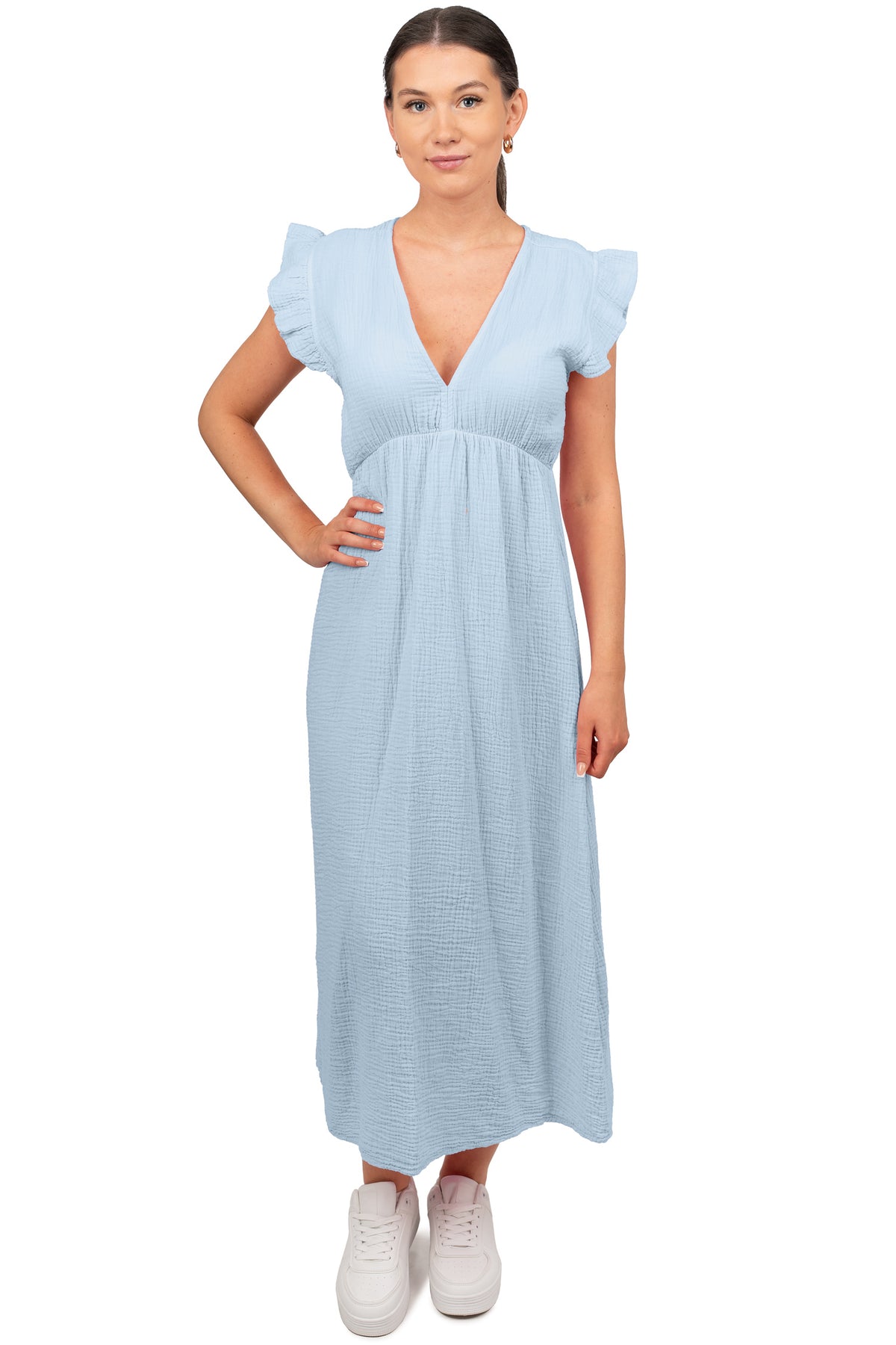 Damen Relaxed Fit Sommerkleid Musselin in Baby Blue – Reichstadt – Ansicht 7