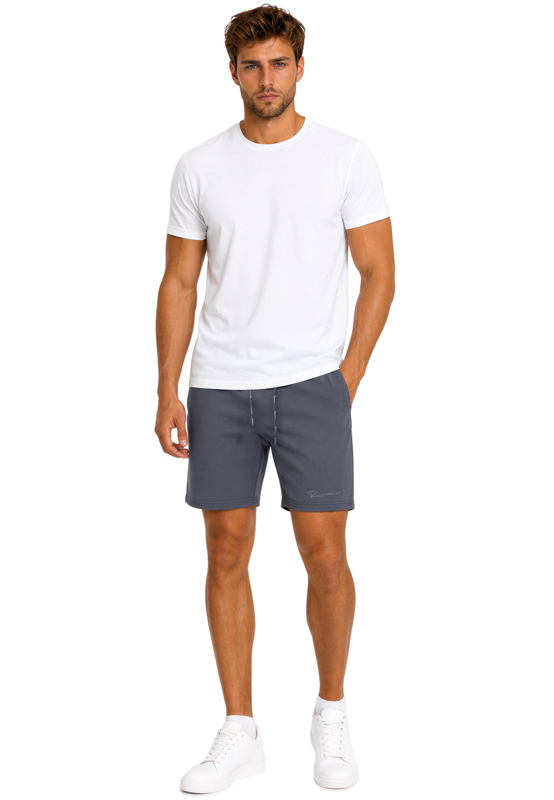 Herren Regular Fit Shorts Marken-Stick 23RS036 - Anthracite