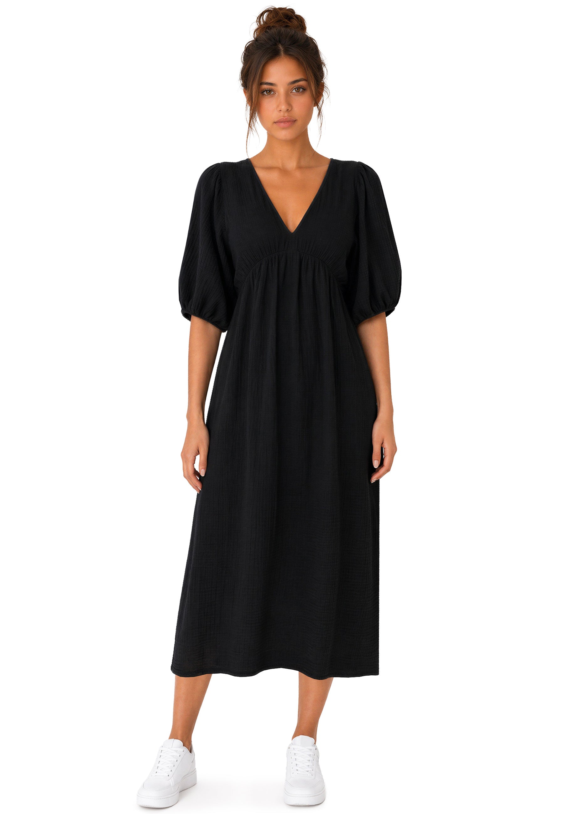 Damen Relaxed Fit Sommerkleid Musselin 25RSW077 - Black