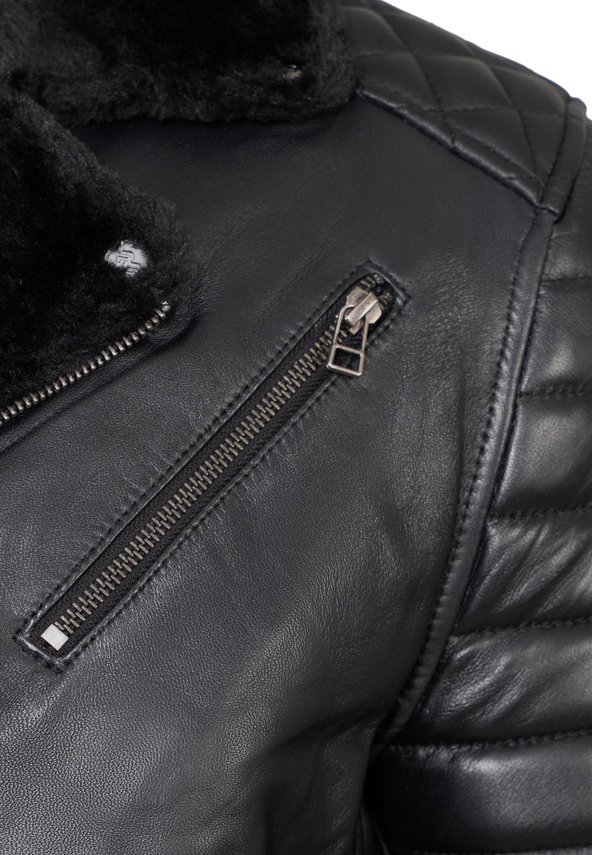 Herren Slim Fit Kunstlederjacke Black Zipper in Black – Reichstadt – Ansicht 7