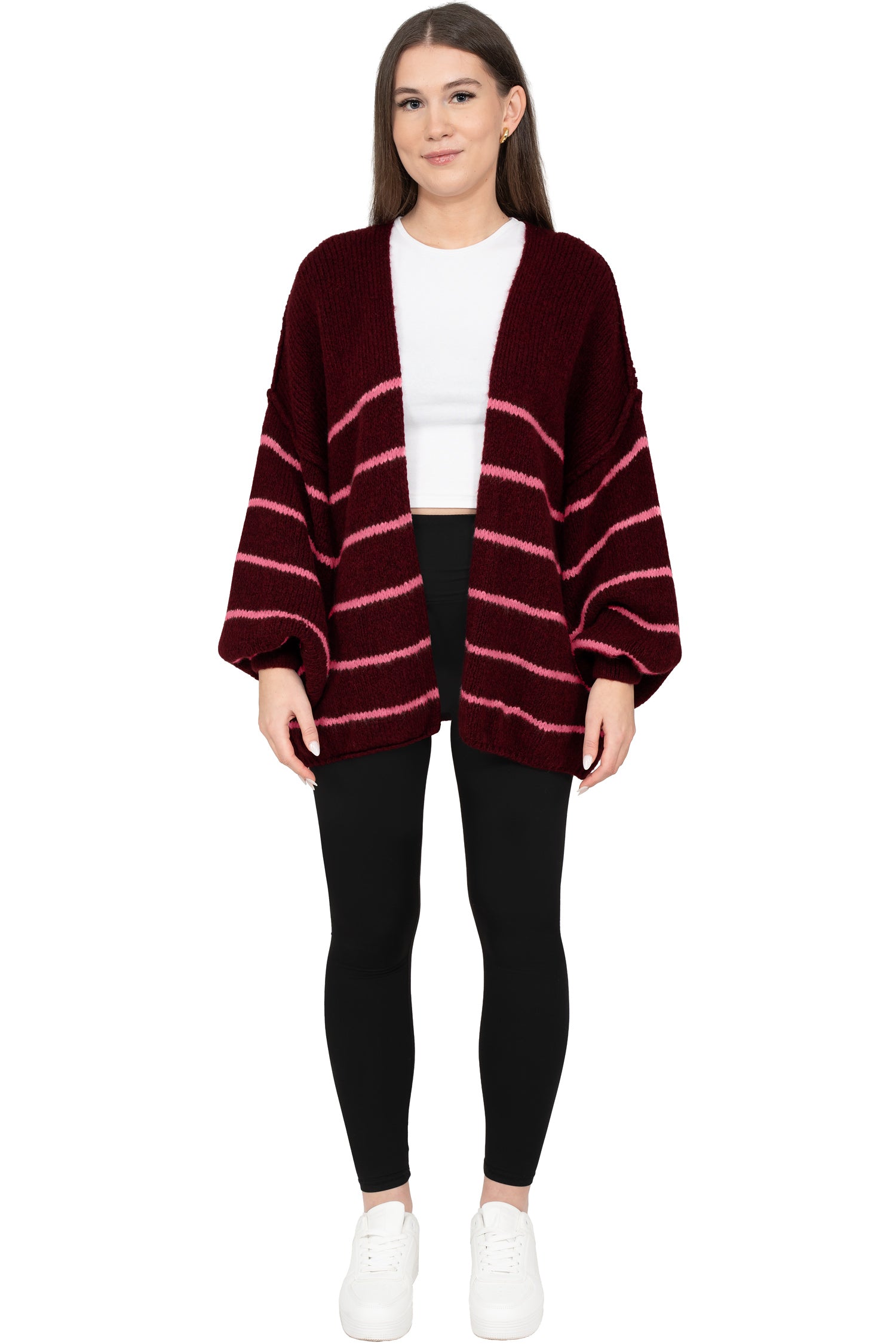 Damen Relaxed Fit Cardigan 25RSW088 - Bordeaux-Rosa