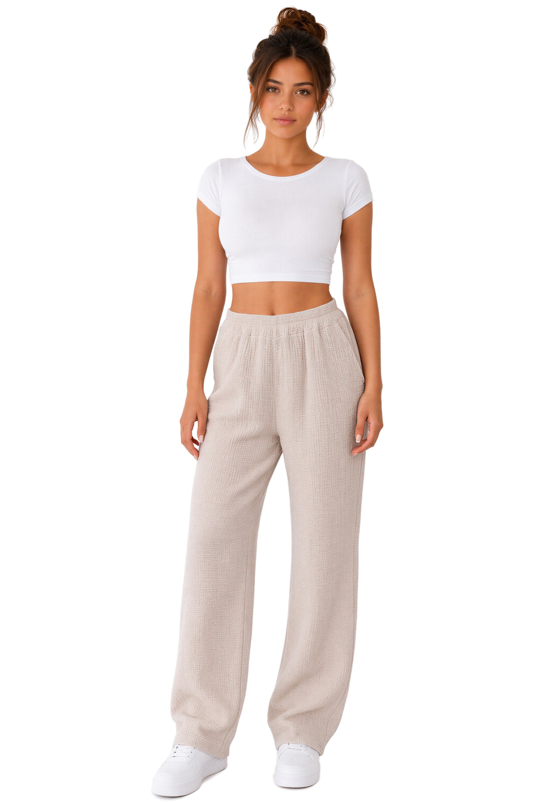 Damen Oversized Hose Musselin 25RSW082 - Beige
