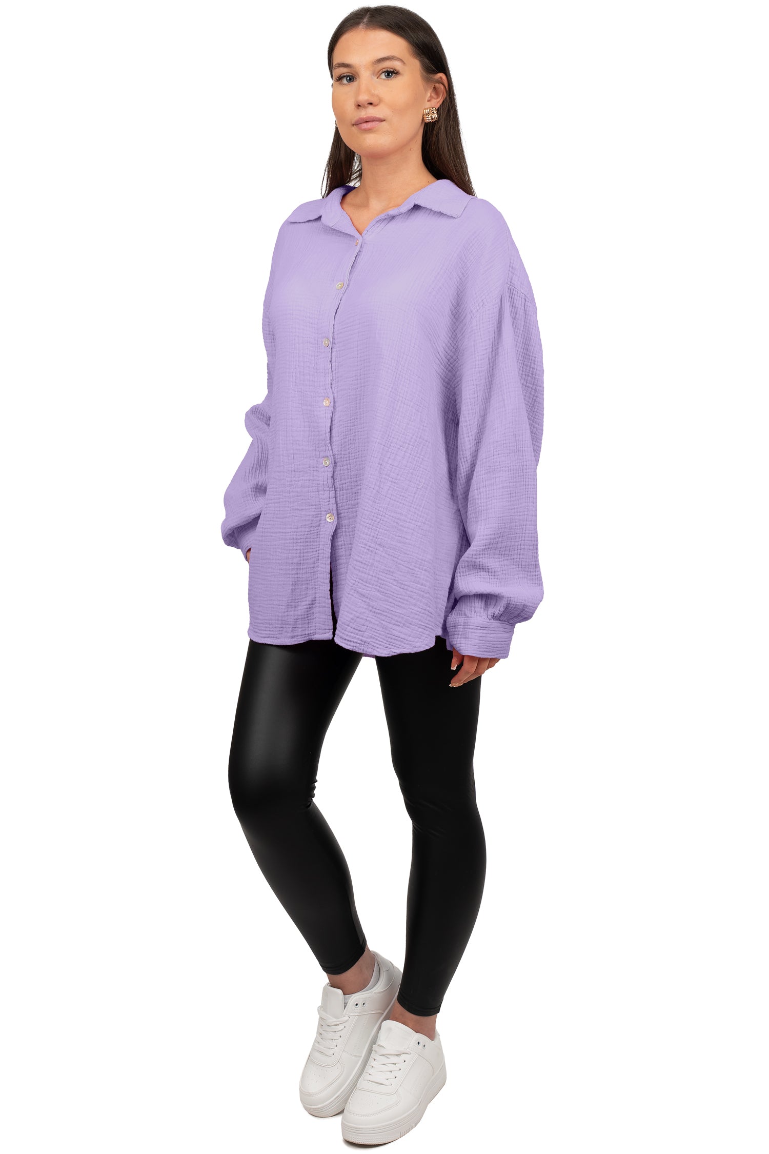 Damen Relaxed Fit Bluse Musselin 25RSW080 - Purple
