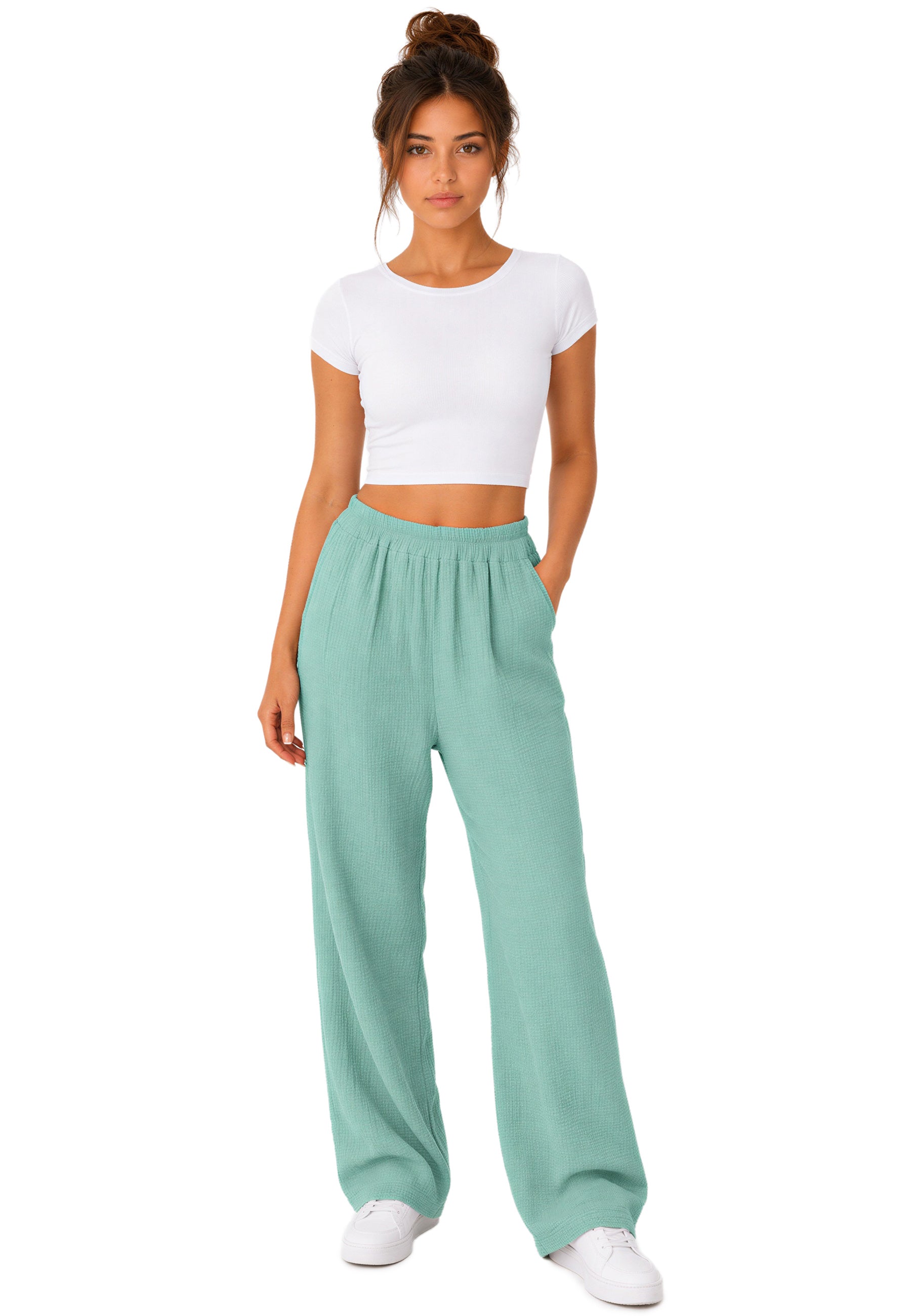 Damen Oversized Hose Musselin 25RSW082 - Mint