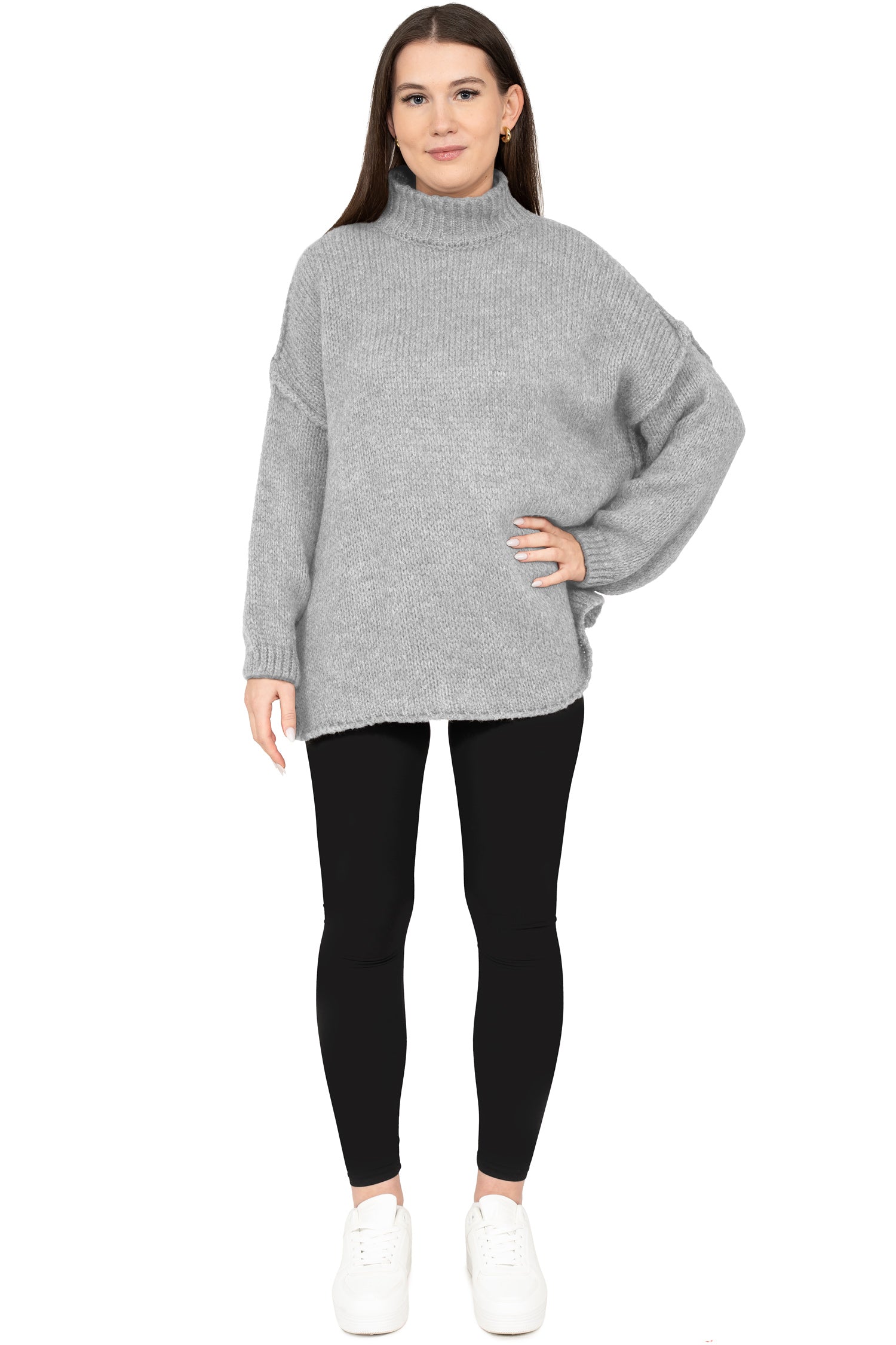 Damen Relaxed Fit Strickpullover 25RSW095 - Grey