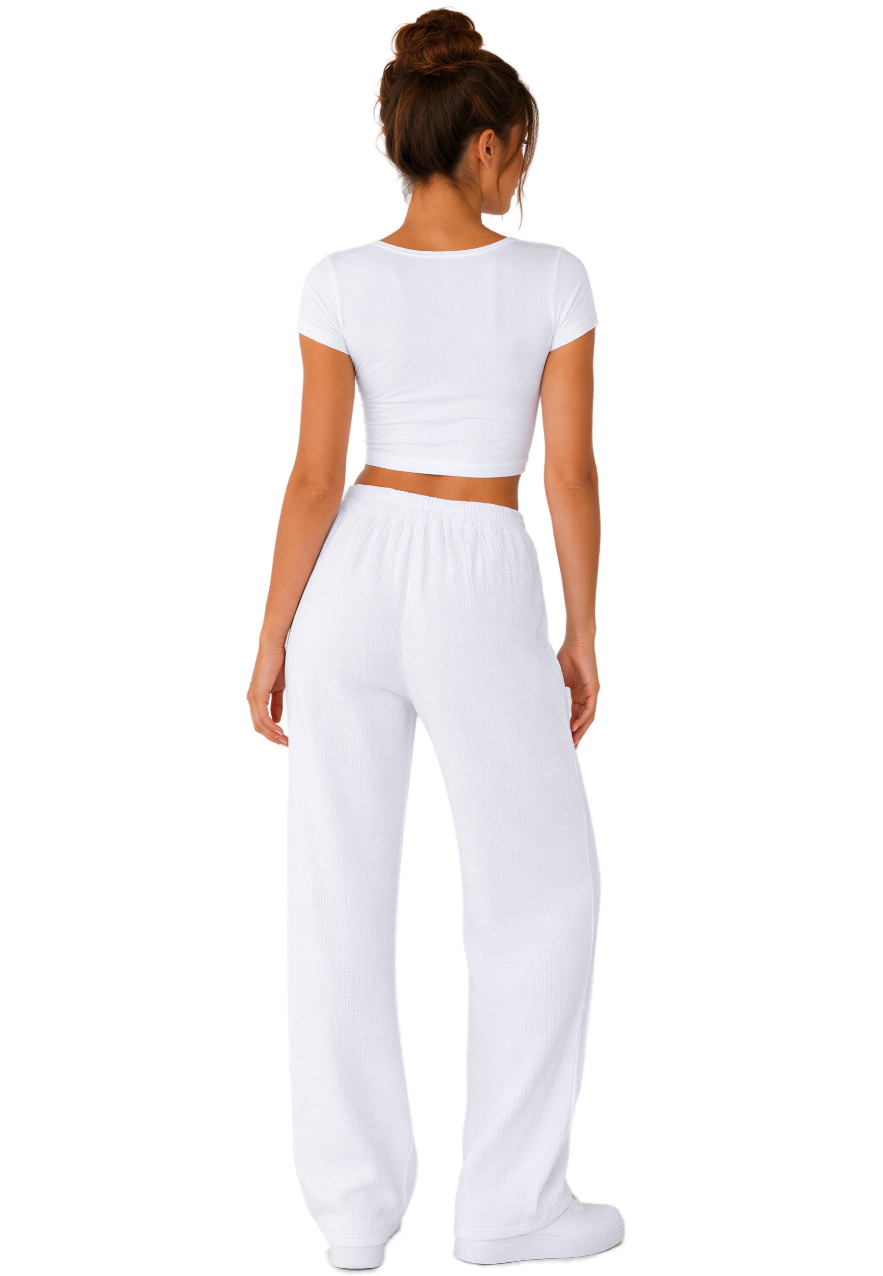 Damen Oversized Hose Musselin 25RSW082 - White