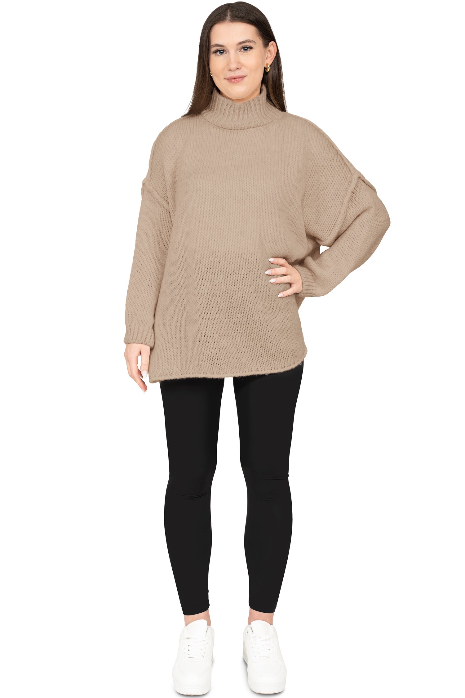 Damen Relaxed Fit Strickpullover 25RSW095 - Dark Beige
