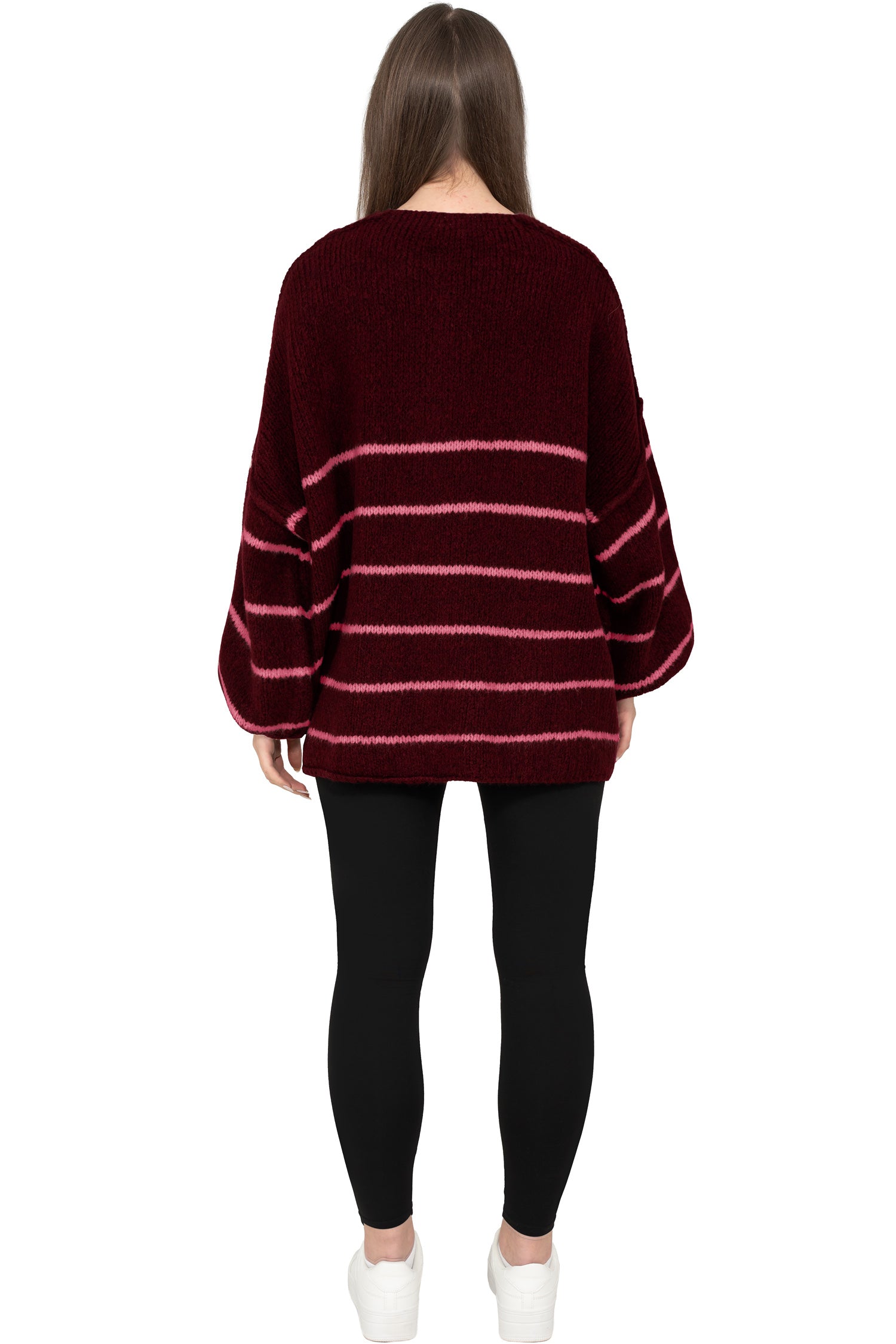 Damen Relaxed Fit Cardigan 25RSW088 - Bordeaux-Rosa