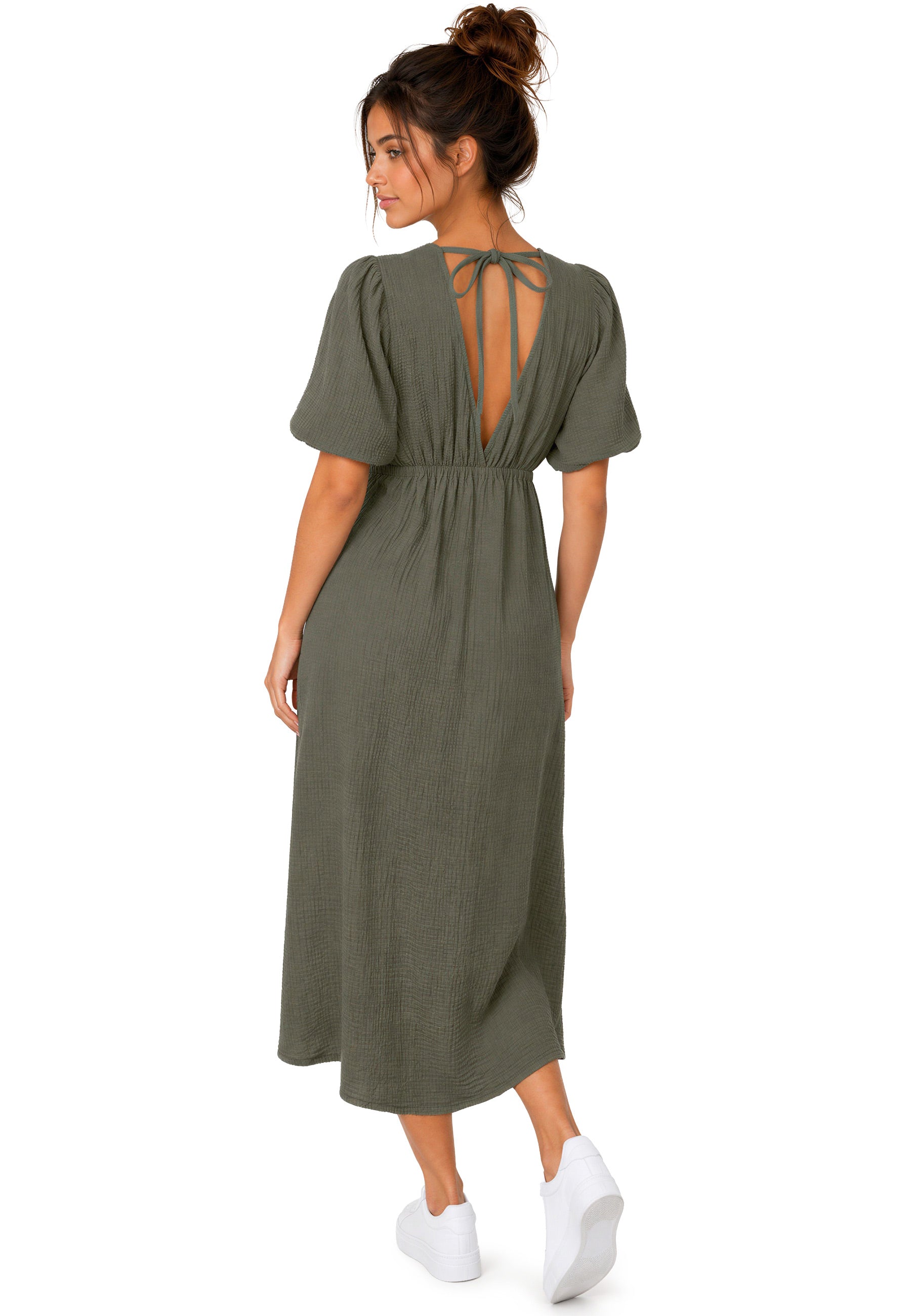 Damen Relaxed Fit Sommerkleid Musselin 25RSW077 - Khaki