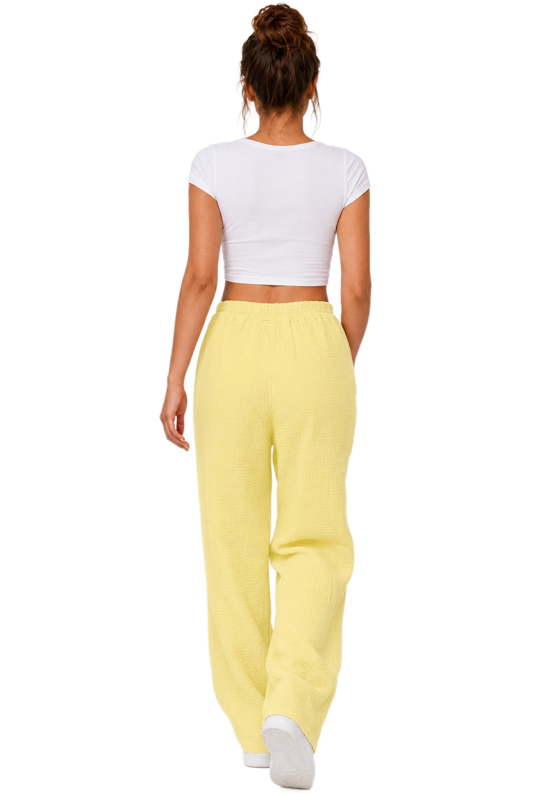 Damen Oversized Hose Musselin 25RSW082 - Yellow