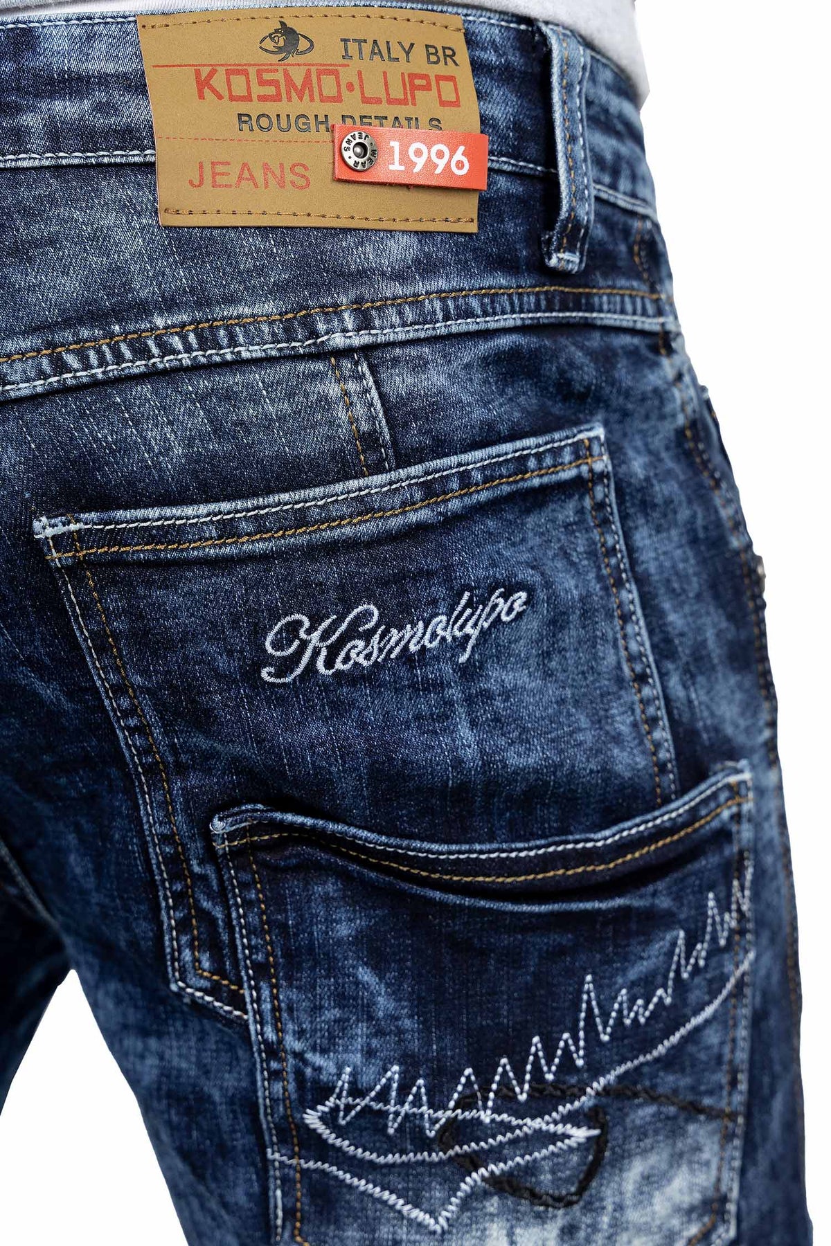 Herren Regular Fit Jeans Stonewashed in Blue – Kosmo Lupo – Ansicht 9