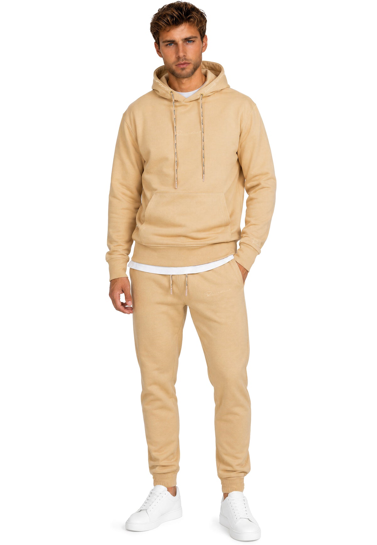 Herren Regular Fit Hoodie Marken-Stick in Beige – Reichstadt – Ansicht 9