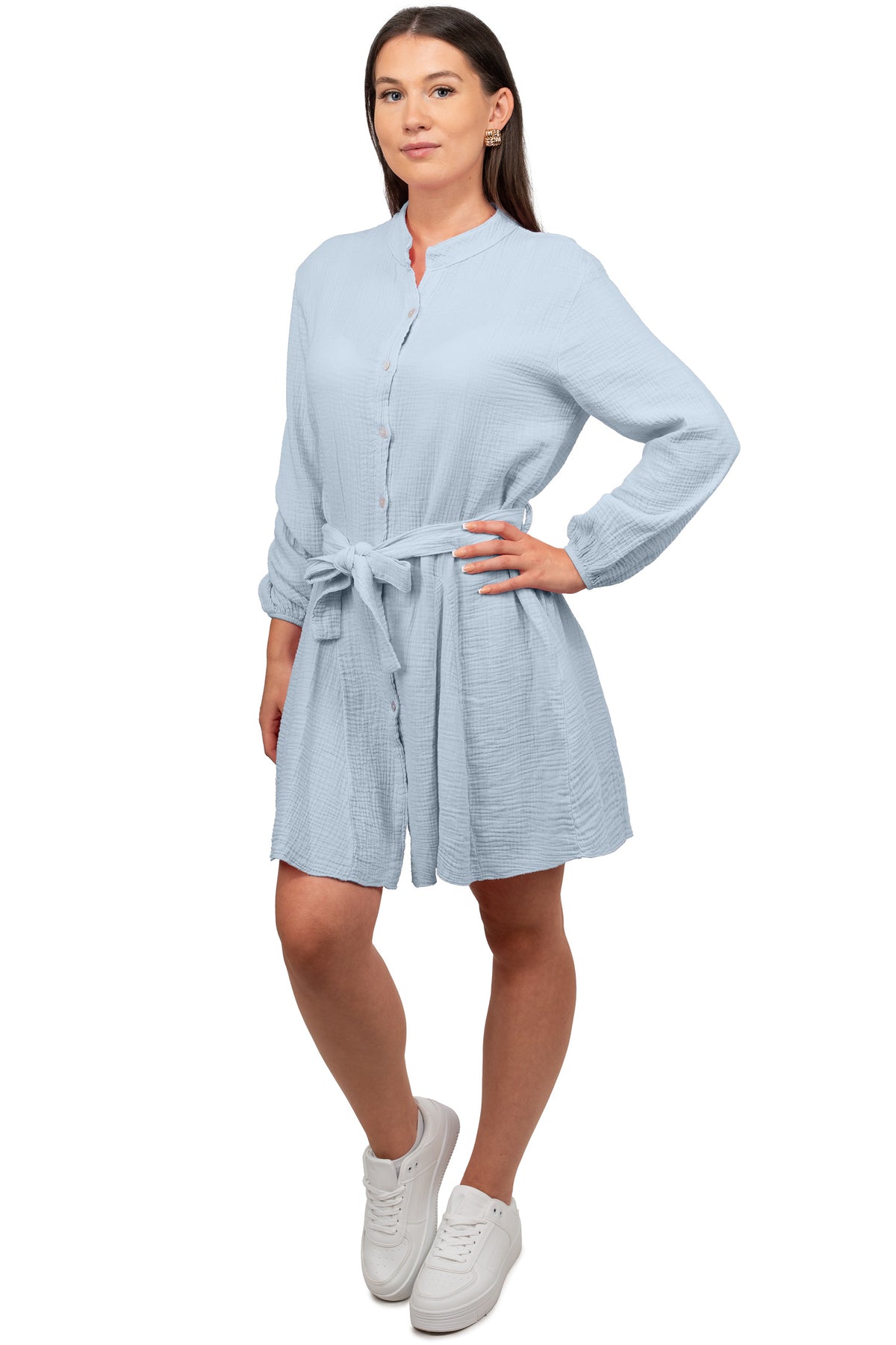 Damen Oversized Sommerkleid Musselin in Baby Blue – Reichstadt – Ansicht 9