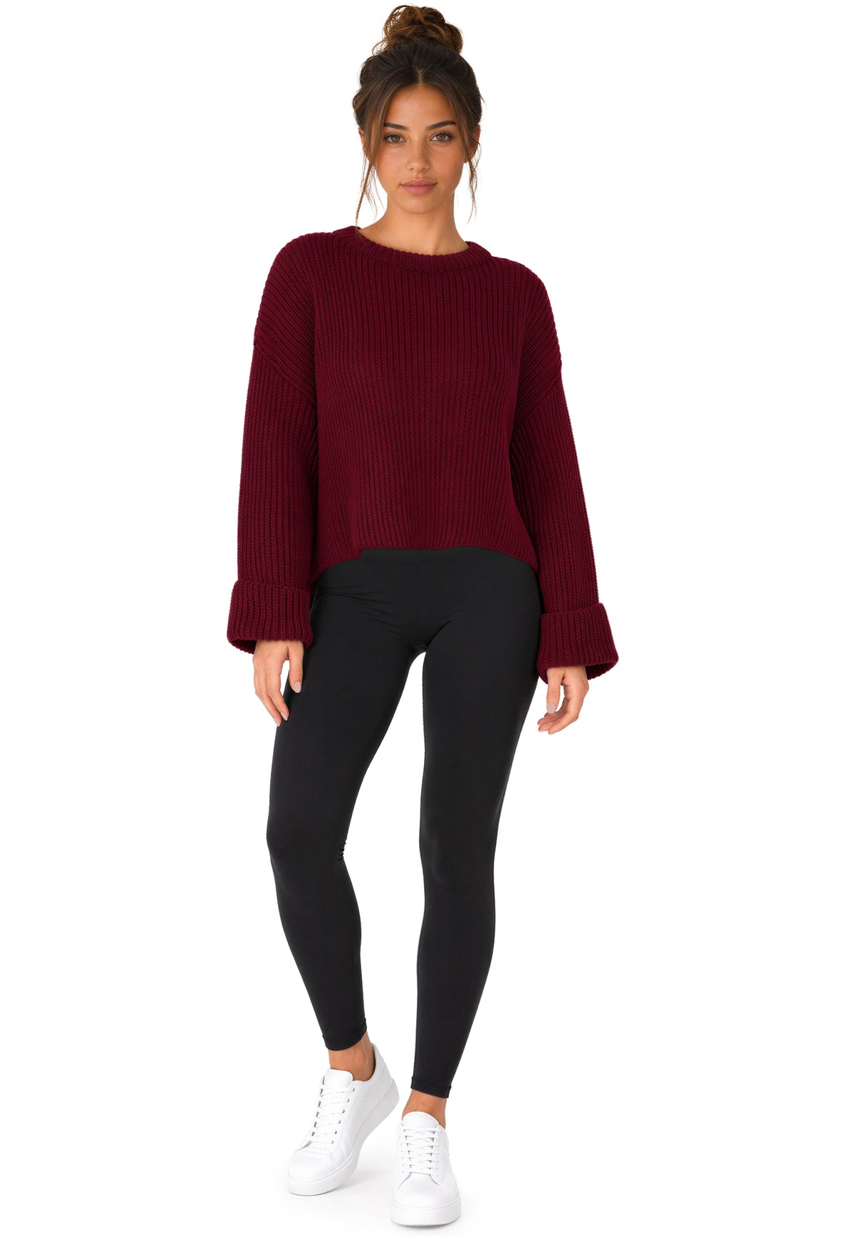 Damen Relaxed Fit Strickpullover 25RSW093 - Bordeaux