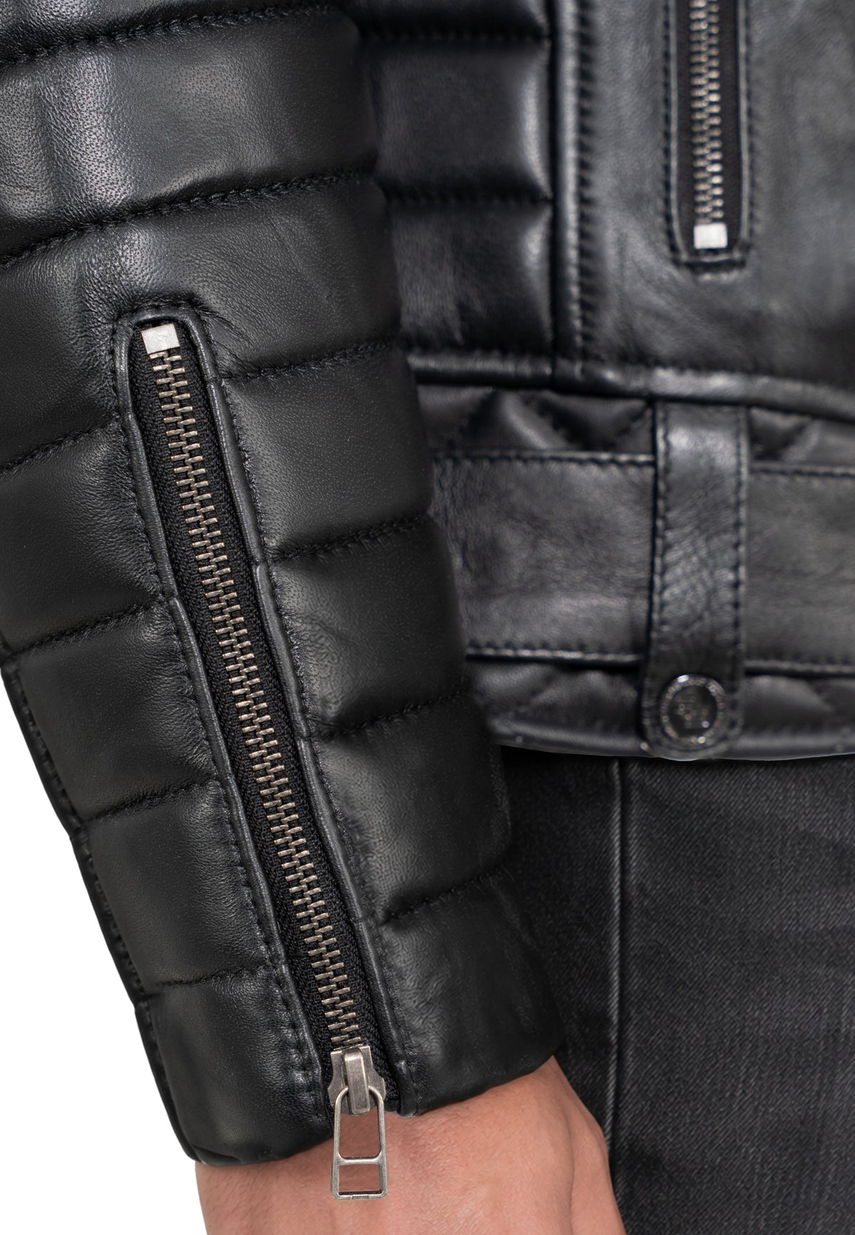 Herren Slim Fit Echtlederjacke Black Zipper RS008LUX - Black