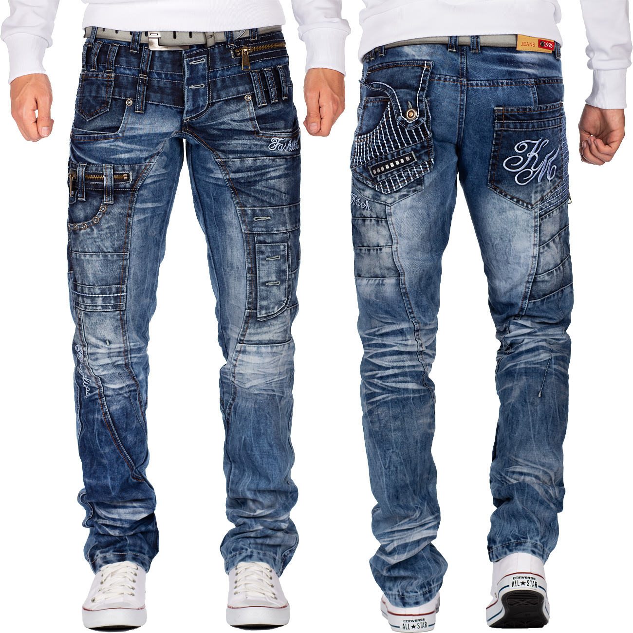 Kosmo Lupo Mens Jeans Cargo Star Trousers Denim Dope Swag Zipper ...