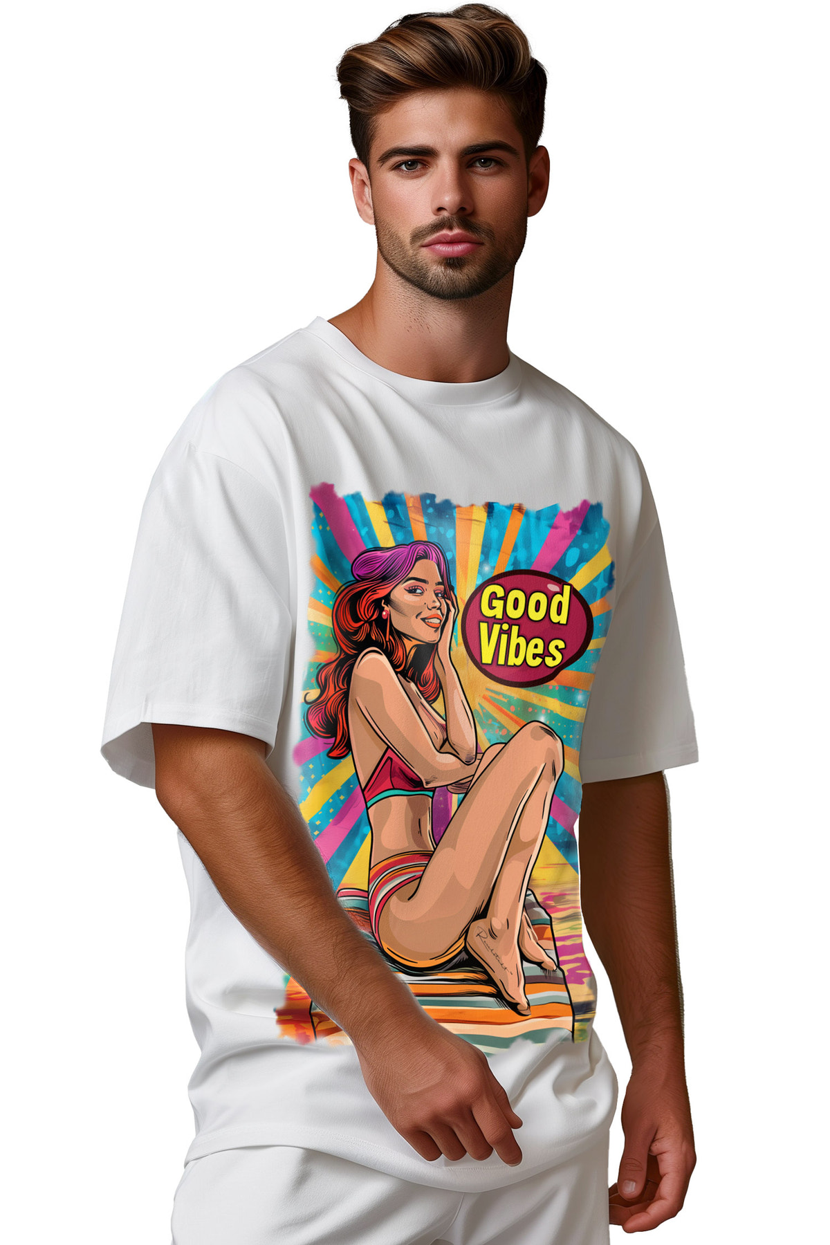 Herren Oversized T-Shirt mit Print Retro Vibes – Reichstadt