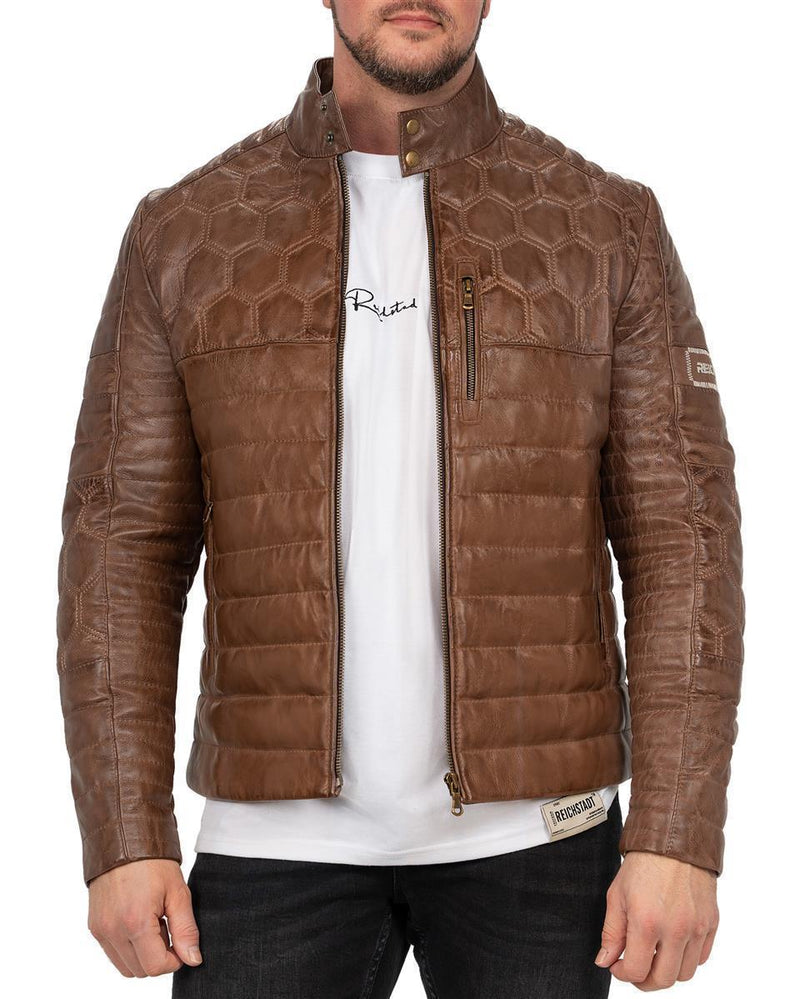 Herren Slim Fit Echtlederjacke Echtleder in Cognac – Reichstadt