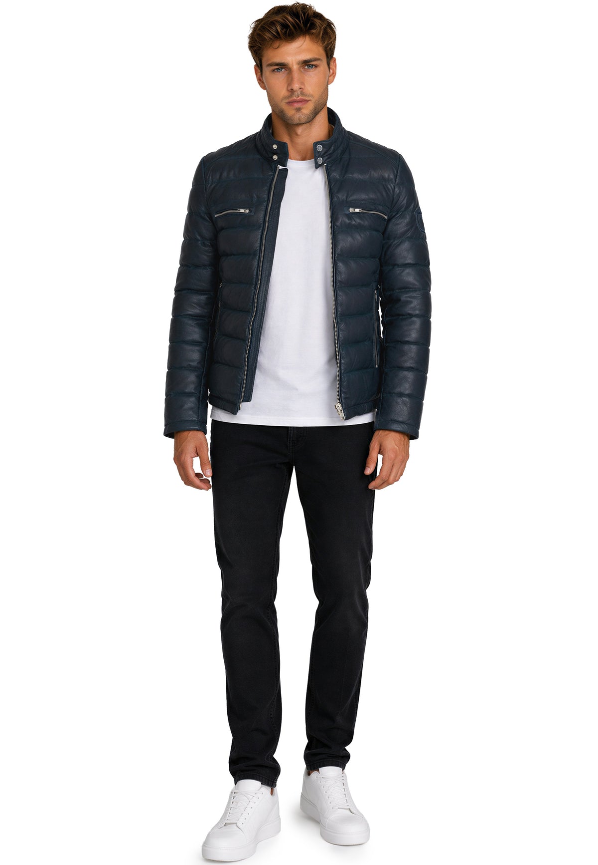 Herren Regular Fit Jacke Echtleder 19RS016 - Navy