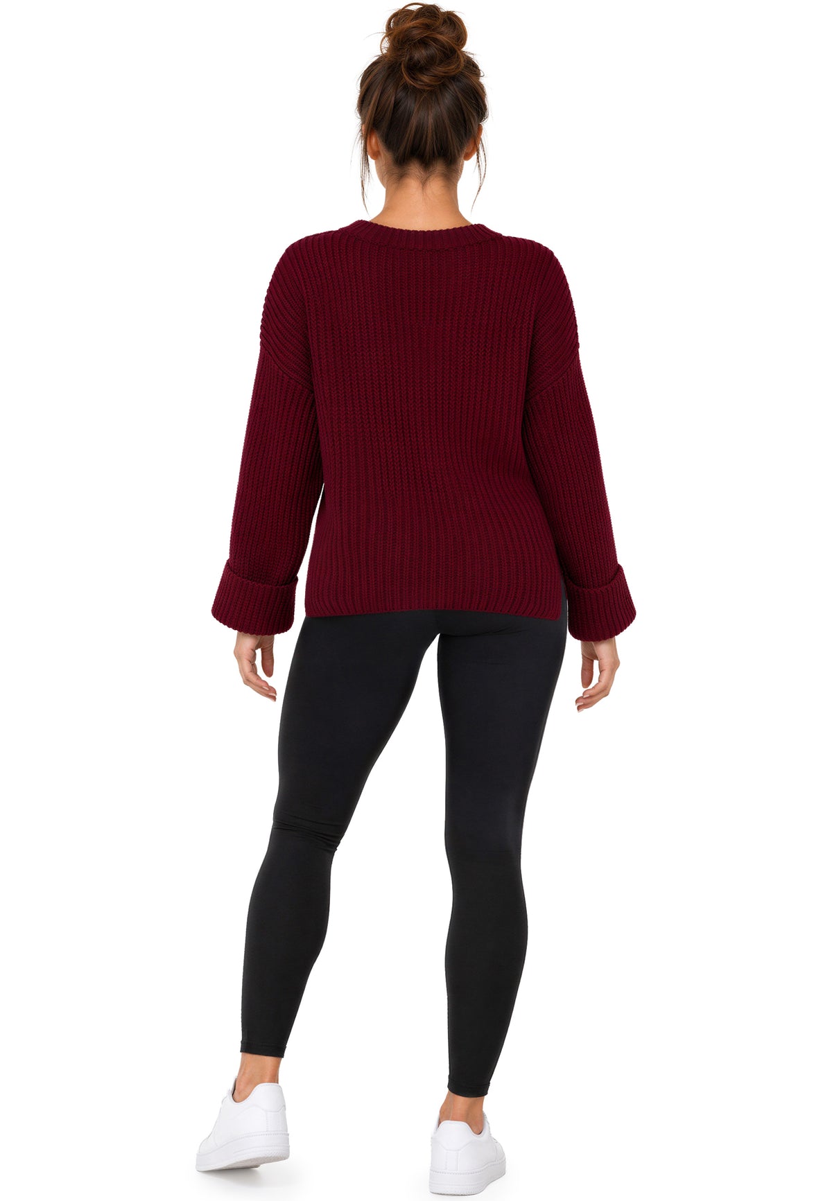 Damen Relaxed Fit Strickpullover 25RSW093 - Bordeaux