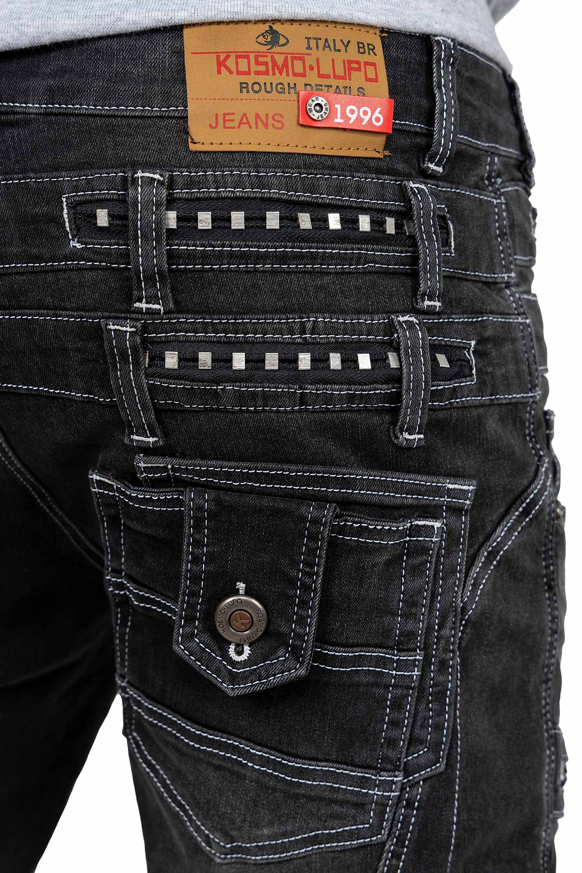Herren Regular Fit Jeans Stonewashed in Grey – Kosmo Lupo – Ansicht 10