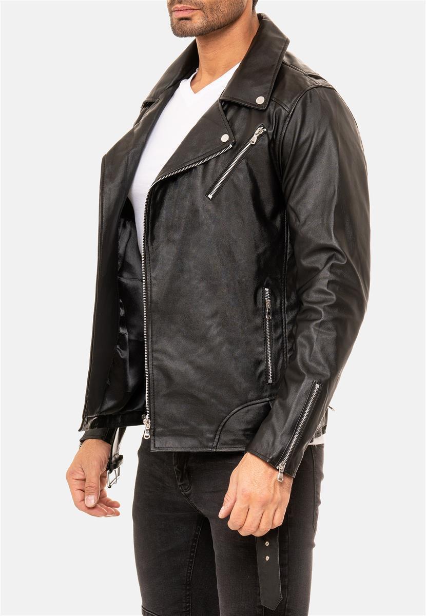 Herren Slim Fit Echtlederjacke Silver Zipper in Black – Reichstadt – Ansicht 10