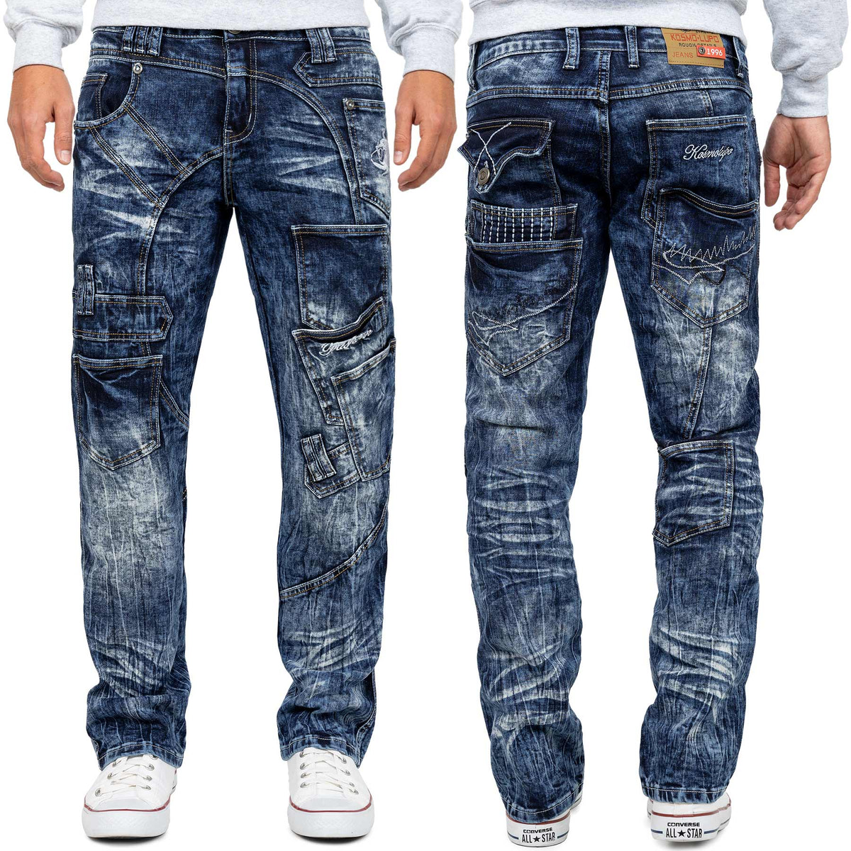 Herren Regular Fit Jeans Stonewashed in Blue – Kosmo Lupo – Ansicht 10