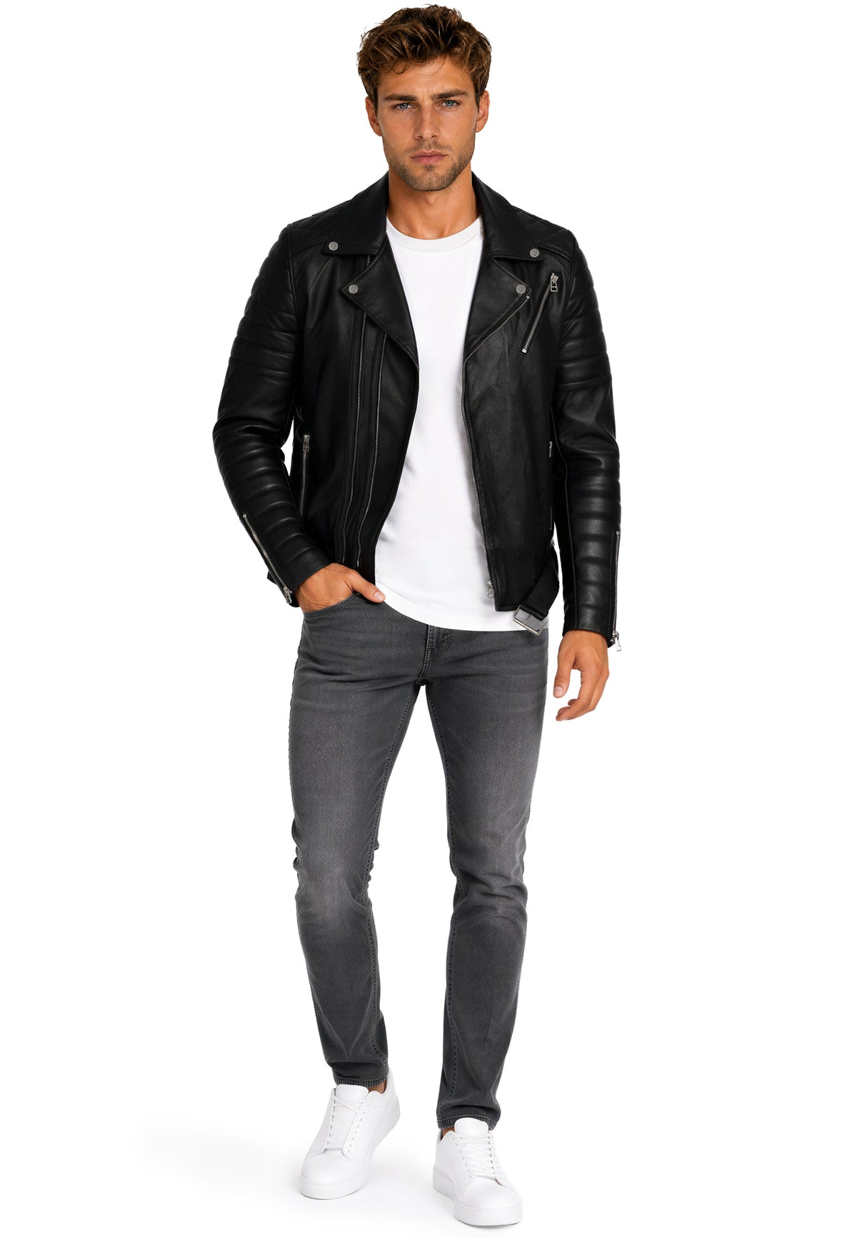 Herren Slim Fit Echtleder Jacke RS001LUX - Black