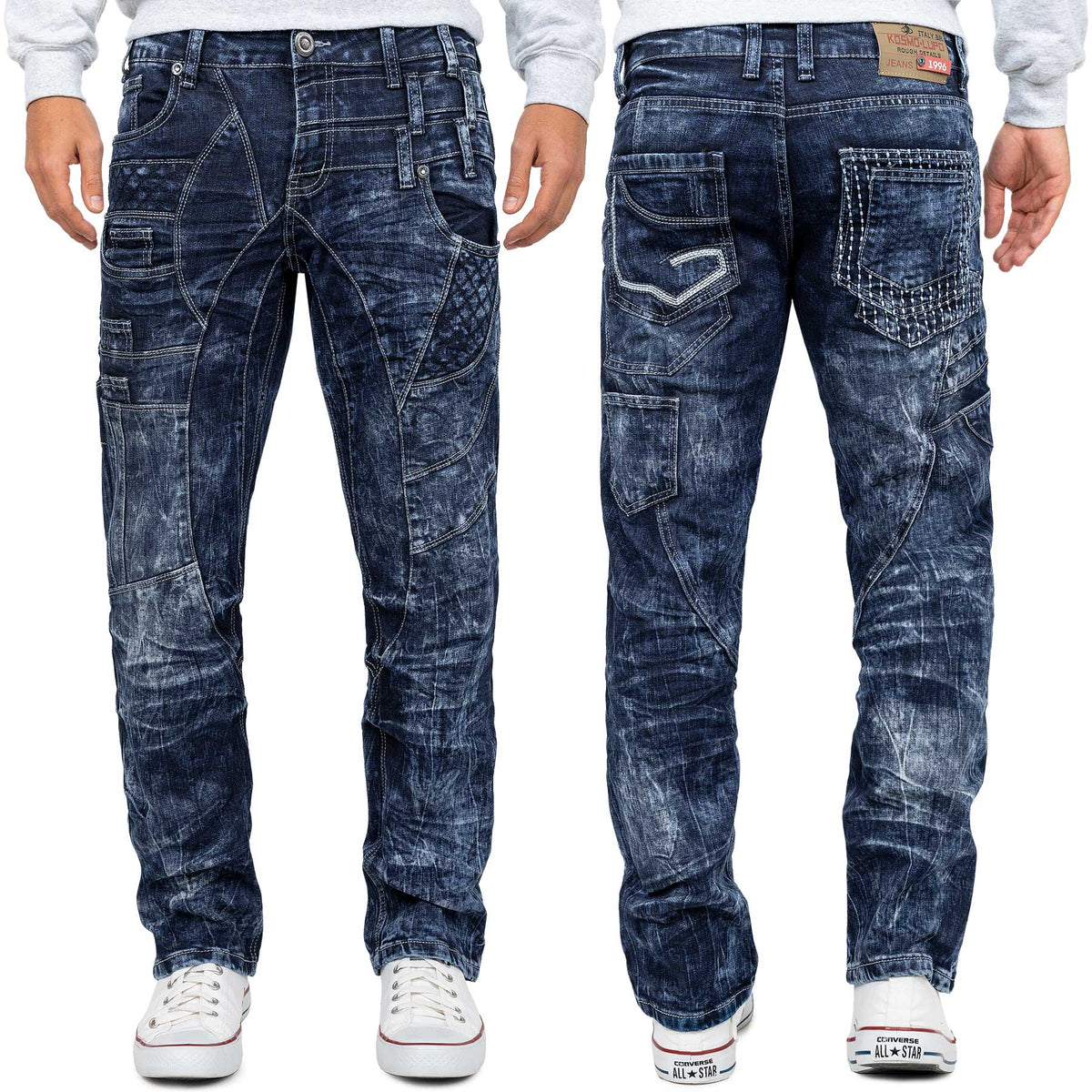 Herren Regular Fit Jeans Stonewashed in Blue – Kosmo Lupo – Ansicht 10