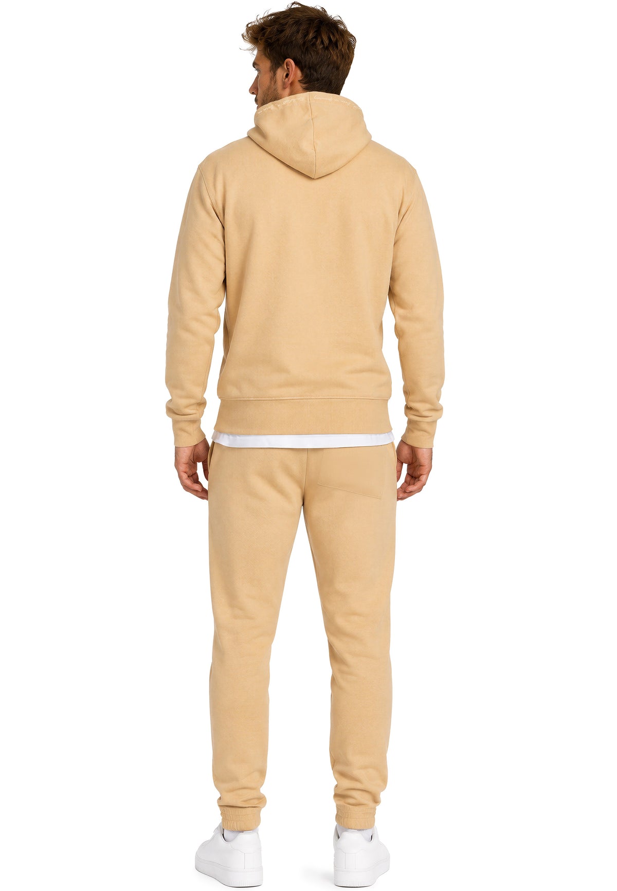 Herren Regular Fit Hoodie Marken-Stick in Beige – Reichstadt – Ansicht 10