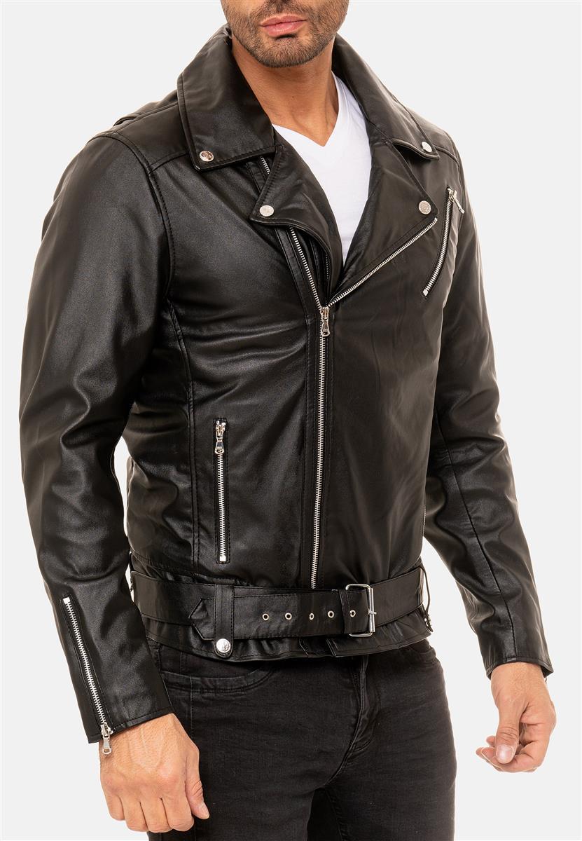 Herren Slim Fit Echtlederjacke Silver Zipper in Black – Reichstadt – Ansicht 11