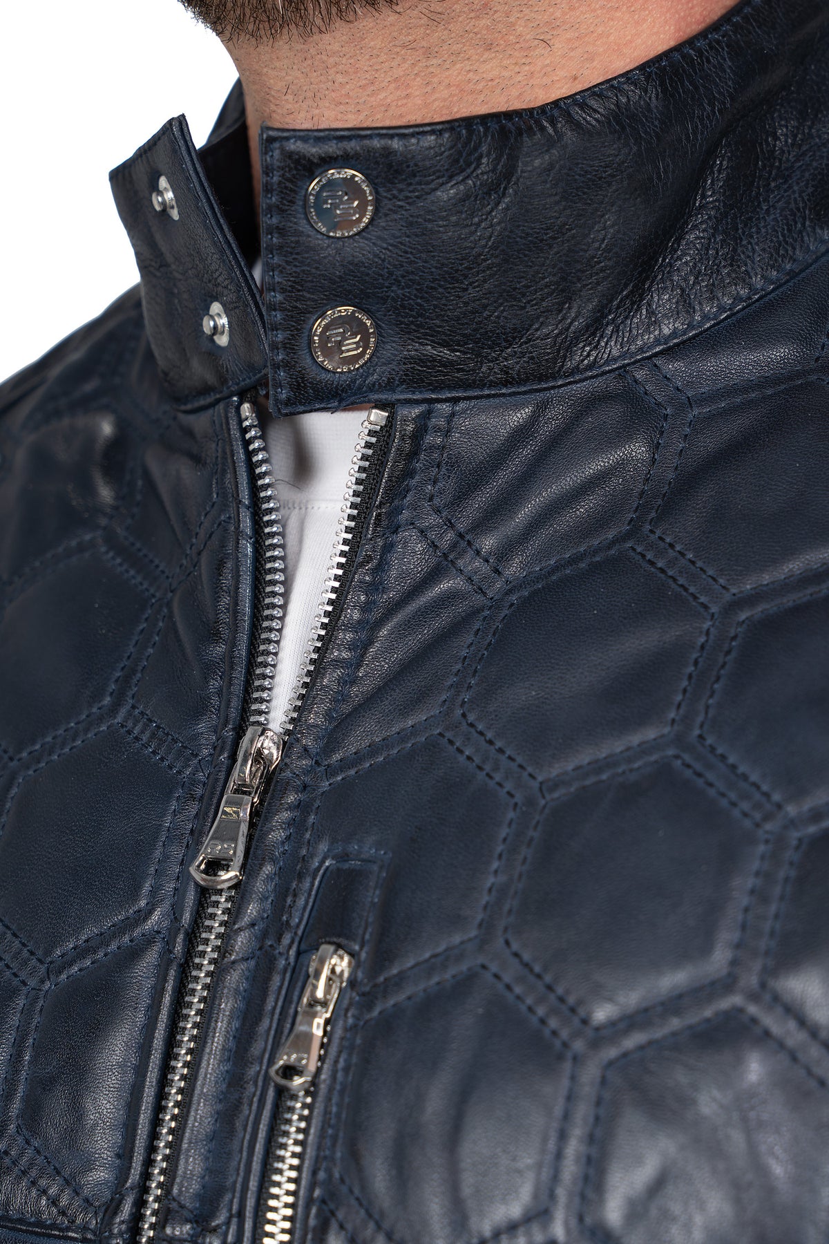 Herren Slim Fit Echtlederjacke Echtleder in Navy – Reichstadt – Ansicht 12