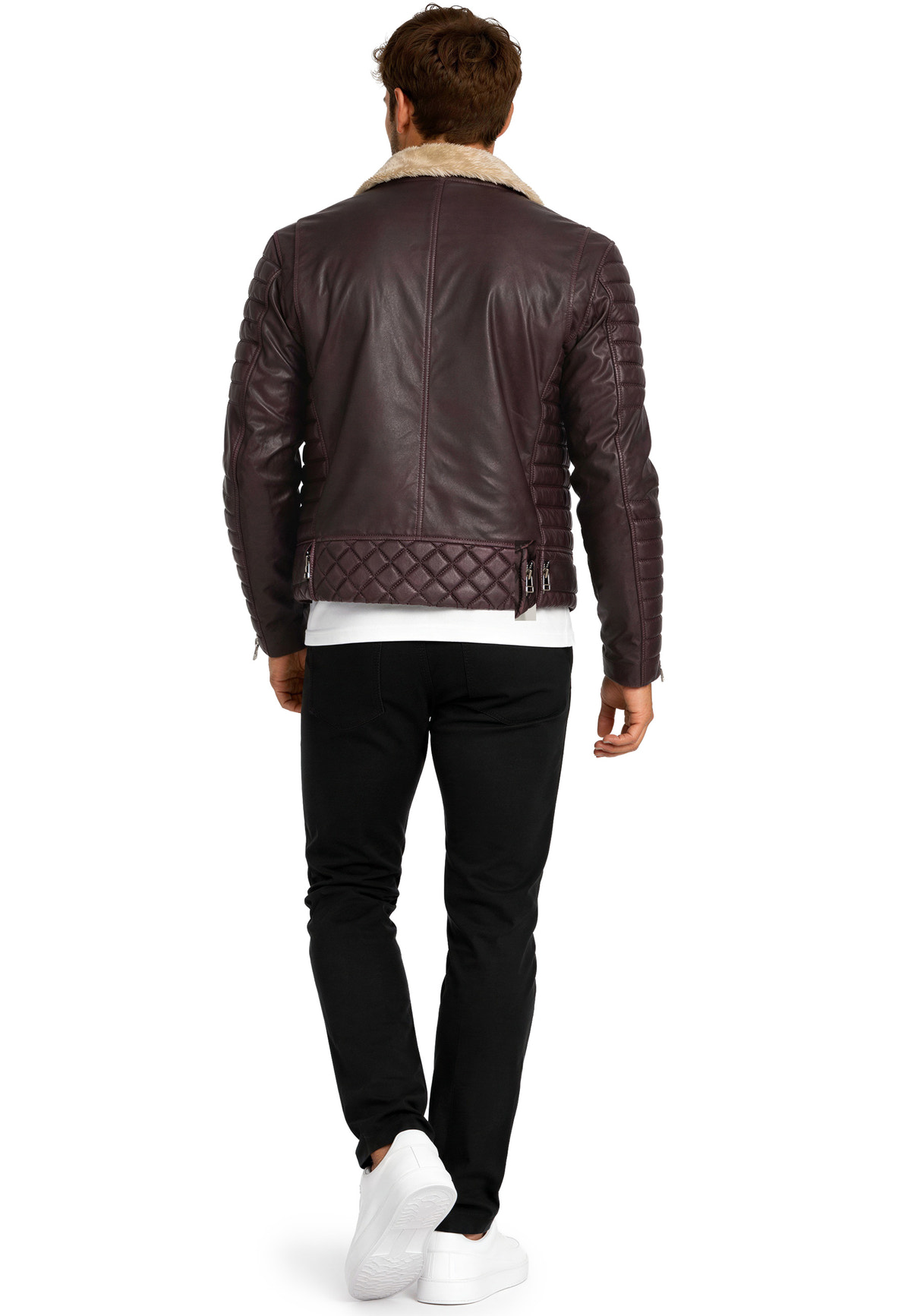 Herren Slim Fit Kunstlederjacke Silver Zipper in Brown – Reichstadt – Ansicht 12