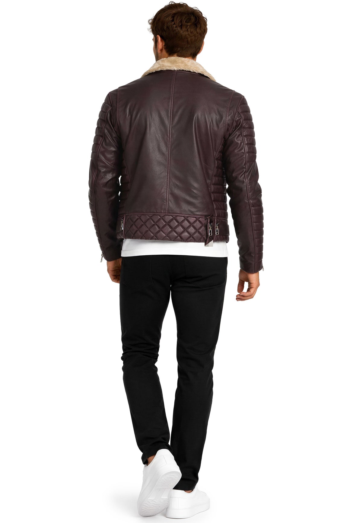 Herren Slim Fit Kunstlederjacke Silver Zipper in Brown – Reichstadt – Ansicht 12